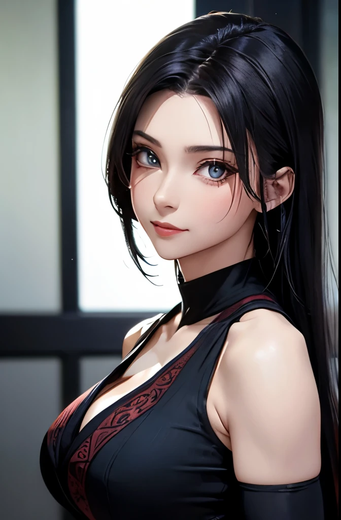 ((Classic dull bangs:1.1)),Hairstyle with messy bangs, Round face with dull bangs, Dull bangs韓国語, Aesthetic Korean Bangs, Blunt with long hair、The bangs are cut straight,((high ponytail:1.5)),(((Dull bangs,Straight bangs:1.1))),(((very long black hair, terribly long black hair:1.1)))1 girl, Fashion Model, focus only, cowboy shot, ((despise)), ((despise)), earrings, black eye, bangs, turtleneck sweater, mole, (Sweat), table top, 最high quality, 超high quality, high quality, realistic, photo-realistic, RAW photo, very detailed, intricate details, autumn, blurred background,
