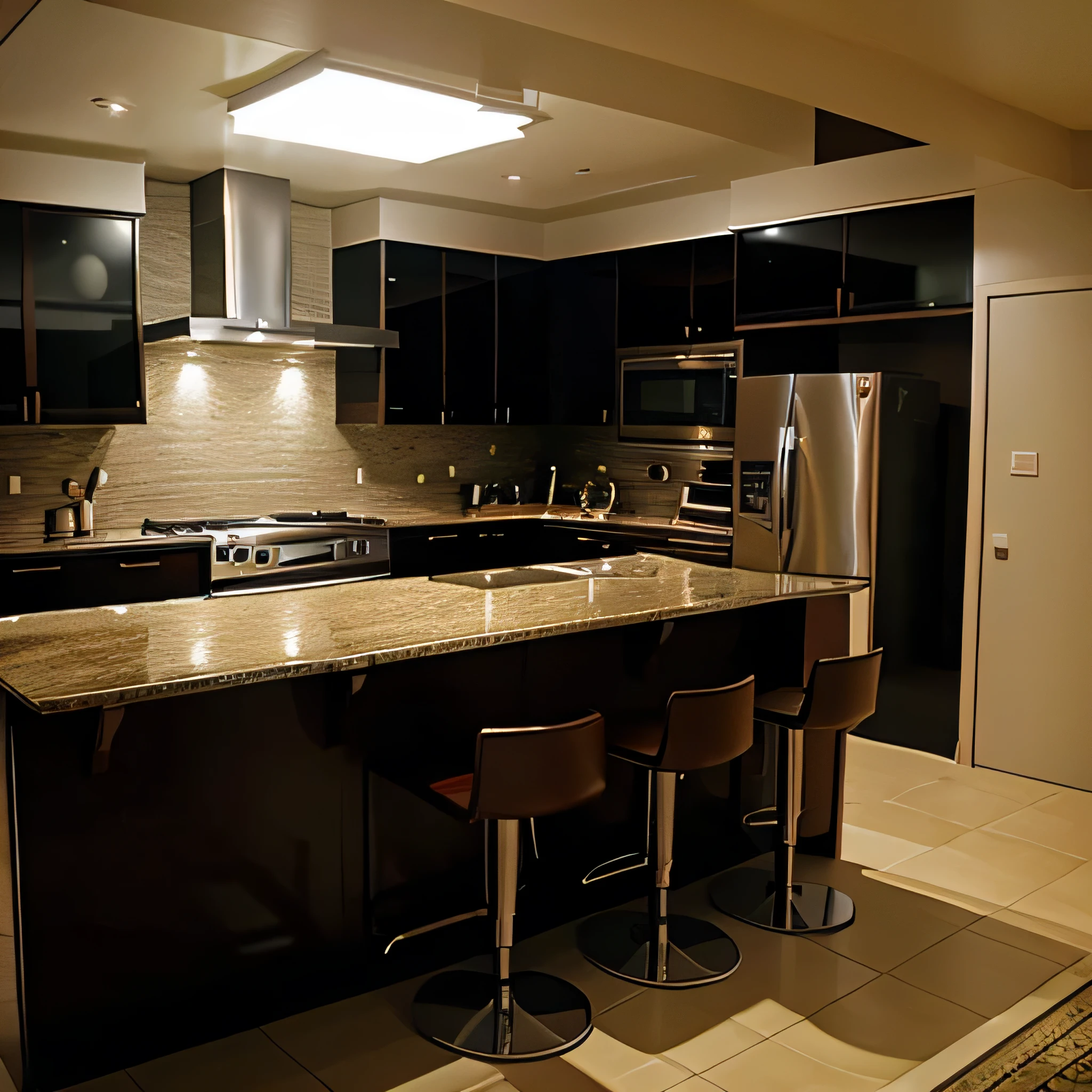 celebrity kitchen、kitchen at night、there are no windows