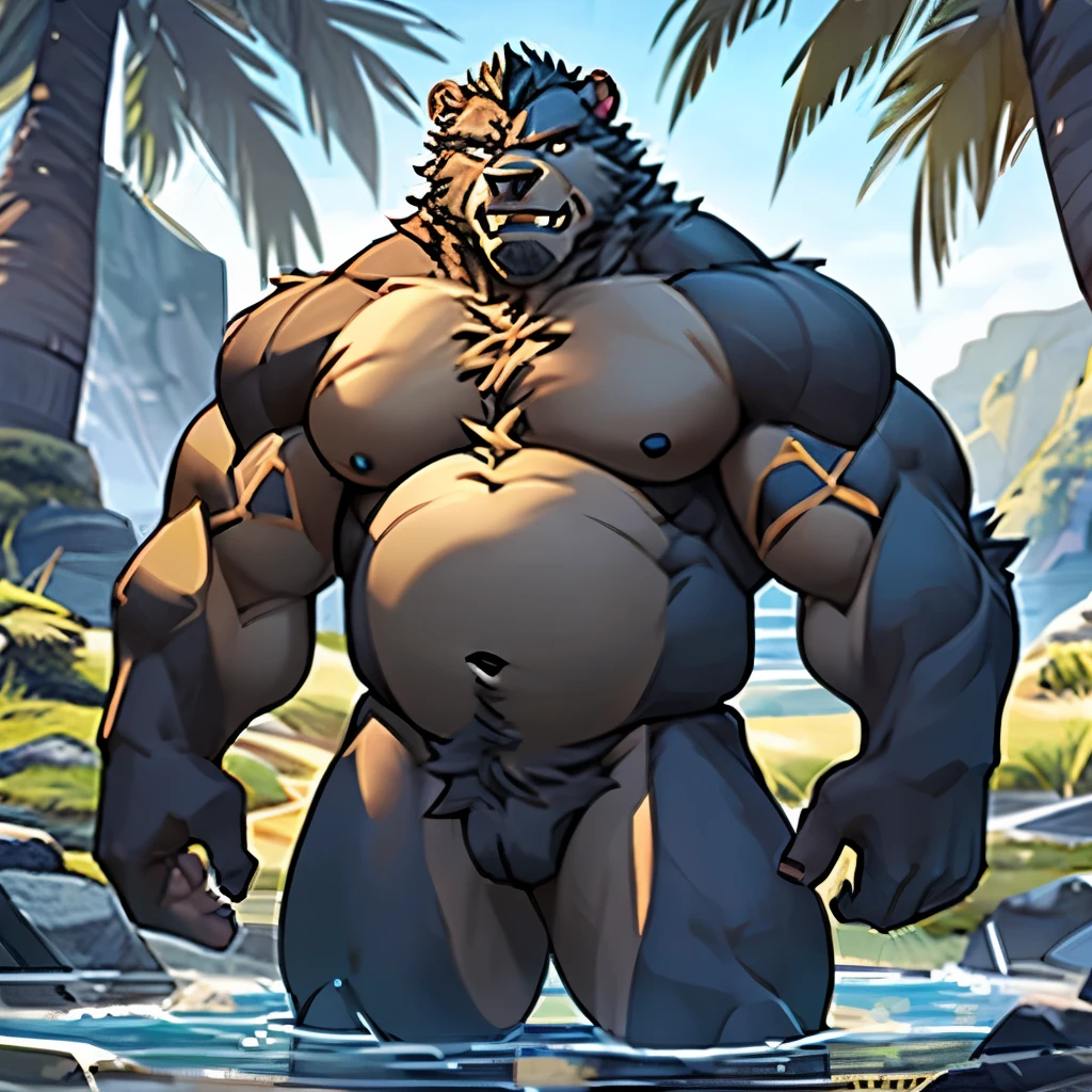 Alone, ORCBEAR, Male, muscle, intestinal muscle, big belly, calnçan, large, Male mature, old. (((naked)))