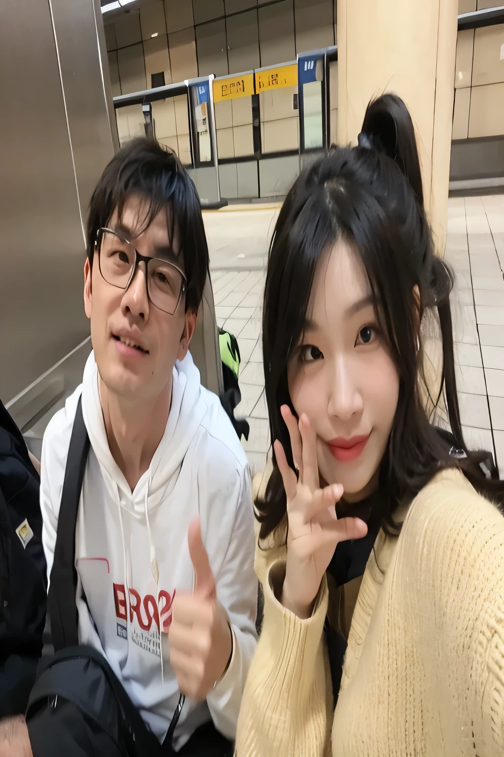 There are two people sitting together at the train station, photo taken on 2 0 2 0, kda and sam that, Nikos and Sakimicchan, Ruan Jia and Fenghua Zhong, Ruan Jia and Brom, Profile picture 1024px, come back to us, photo, 2 people, Very very low quality pictures