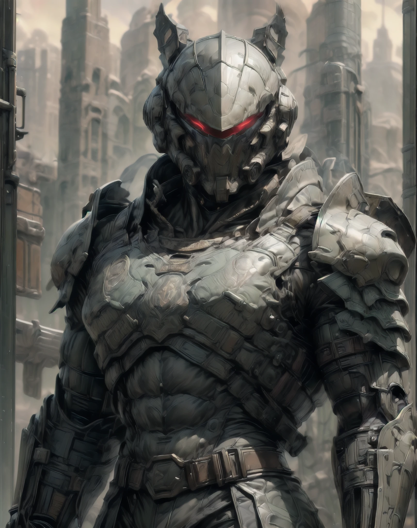 (((epic and visually stunning complex digital anime masterpiece:1.6, elegant decorated tactical military cyborg:1.3, ((gorgeous feminine male physique:1.3, graceful:1.4)) space soldier:1.3))), (((heavily muscled masculine chest:1.4, chiseled abs:1.4, heavily toned:1.4, slim yet muscular:1.3))), (((complex and beautiful:1.3, tactical:1.3, stunning scifi fantasy style:1.5, beautiful scifi style mechanical helmet:1.5, polarized visor:1.5))), (((elegant tactical double breasted trench coat:1.5, sleek exoskeleton:1.3))), (((form fitted armor plating:1.3, super sleek sensually revealing under suit:1.5, waist and thighs exposed:1.5)), ((flamboyant feminine essence:1.4, heavy mechanical gothic aesthetic:1.4)), ((androgynous body build)), (((toned yet heavily muscled gorgeous femboy physique:1.4, gorgeous perfectly defined muscles:1.4, toned sleek mechanical arms and legs:1.4, thick well rounded thighs:1.5, mechanical muscles))), ((((depth of field, cinematic lighting, chromatic aberration, ray tracing, UHD, masterpiece, top of head covered, super detail, high details, high quality, award winning, 8k, highres)))):1.6, (((dieselpunk, decopunk, artificial muscle))):1.6, (((beautifully engraved artdeco scifi style design:1.4, red and white armor:1.4)))