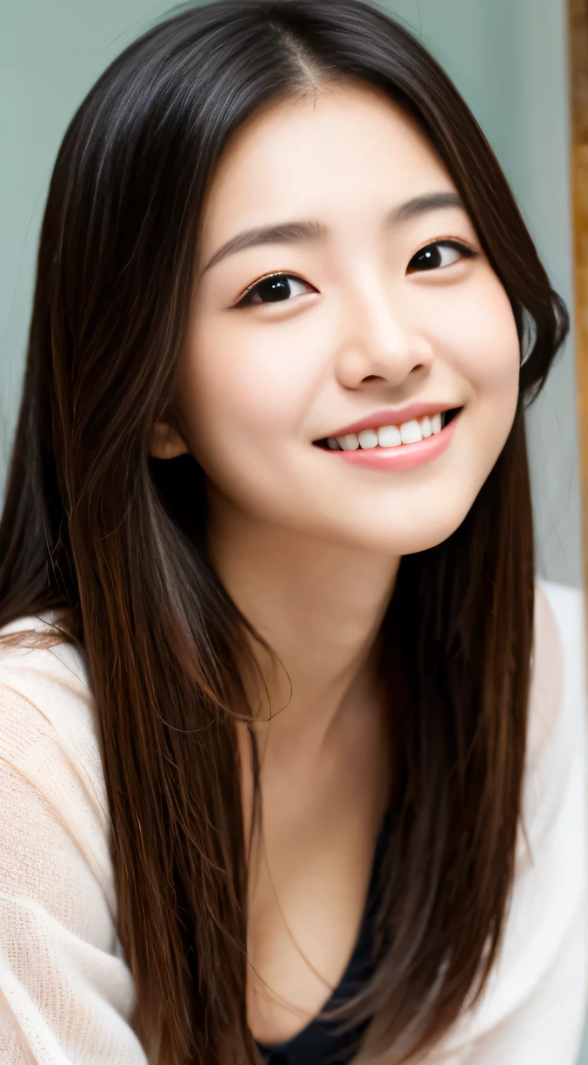 masterpiece,best quality,(Japanese ),((Beautiful girl)),cleavage,indoor,(perfect body beauty:1.2),(shy smile),beautiful teeth,