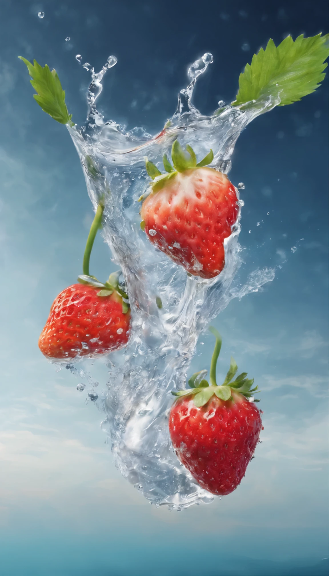 The beauty of a delicate white dress, Wet hair, Wear underwear when it rains, The clothes were soaked with the rain, skin exposed, messy hair, Blushing nose, high detail, close up,otoro movies，Hyper-realistic photos，Super realism，digital SLR，soft light，Product photo of 5 strawberries falling into the water、dripping water、Splashing clear liquid、splash，Dynamic synthesis master parts) (top quality) (detailed) (movie lighting) (sharp focus) (complex), Main items, top quality, ultra high resolution, 8K Ultra HD,delicate eyes_north african trade zone, futuristic detail designer