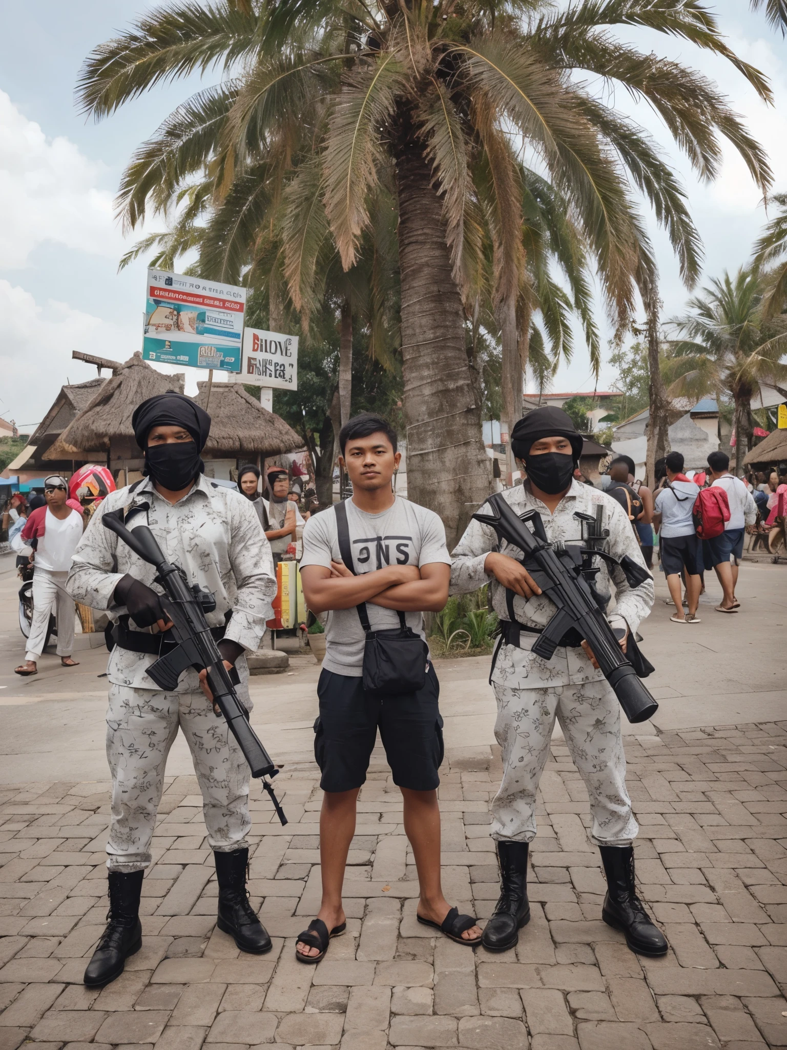 Indonesian man, dark skin, short hair, handsome
