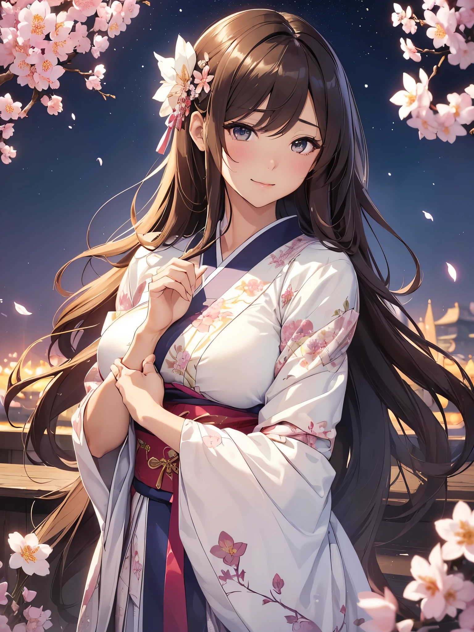 highest quality、Highest image quality、masterpiece、),bold composition、)、dynamic angle、Intense movement poses、flower魁、fan、dynamic pose、A super beautiful woman fills the screen((22 years old OL big bust、,beautiful long ironed hair、brown hair、、slender、beautiful hip,Close-up、Esbian、,beautiful high quality、beautiful art、)muste piece、visual art、Depth of the bounds written、gentle light、japanese kimono、肌にkind、、ティッカーbeautiful decoration的な、beautiful decoration,elegant、mystical 、Beautiful eyes staring at us、smile、kind、Motherly love、、Beautiful、beautiful hands、Femme fatale、たくさんのcherry blossoms、flower、flower瓶、art nouveau、
、Fujiko Mine、
detailed details、powerful、、美しいflower模様装飾、beautiful decoration、.Approaching、1 nearby.8、cowboyshot.Sweat、beautiful skin、orgasm.ecstasy、super REALITY、model shot ,Don't show your skin、、stylish、dramatic、light、hip、レンブラントlight、three-dimensional feeling of the body,magical gentle light UHD、wet、cherry blossoms、flower、starry night,magic light、shooting star、Beautiful world、art nouveau、Erotic