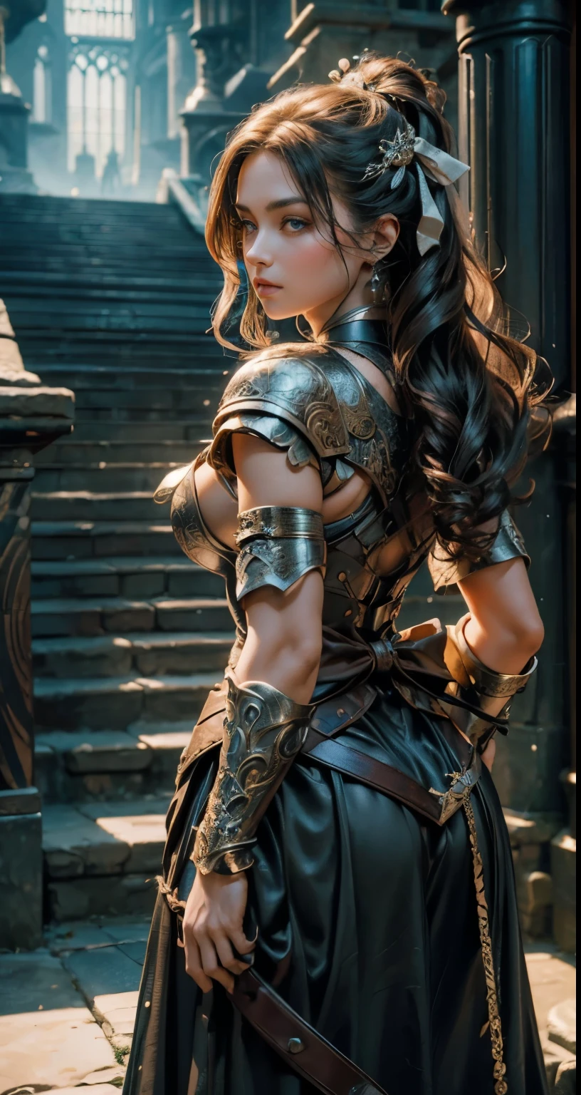 Best Quality: This image showcases a masterpiece of Ultra High Resolution, with every pixel meticulously crafted to deliver an unparalleled viewing experience. The intricate details of the scene are rendered in Extreme Detail, from the textures of the leather armor adorning the strong woman, to the long, curly locks cascading down her back, and the intricately designed elaborate bow slung over her shoulder.

Masterpiece: Behold the beauty and majesty of this 4K image, a true work of art that transports you to a mystical land of fantasy. The strong woman, clad in medieval clothing and armed with an elaborate bow, embarks on a quest