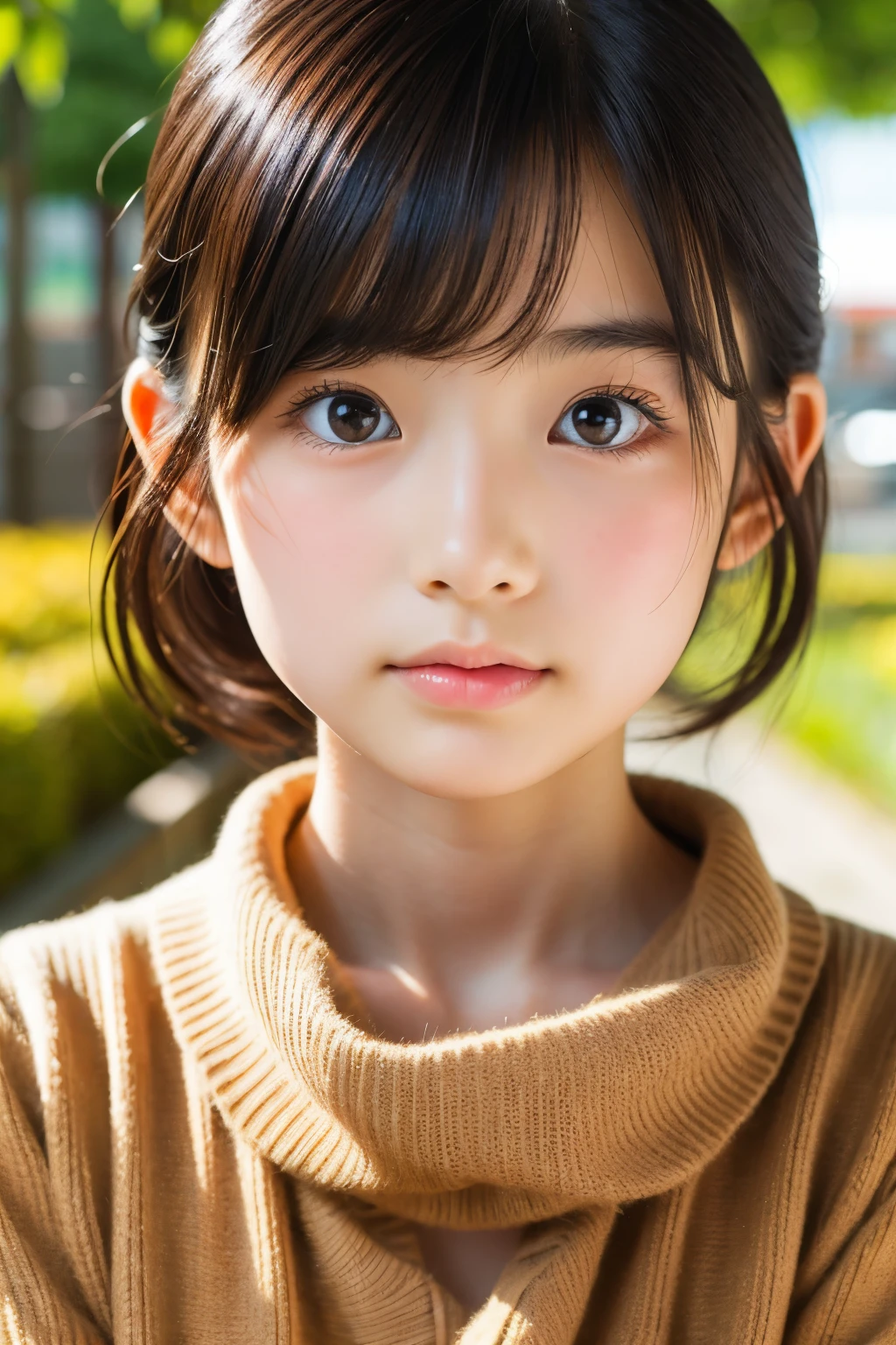 (Beautiful  Japanese female), cute face, (deeply carved face:0.7), (freckles:0.6), soft light,healthy white skin, shy, bob, (serious face), (sparkling eyes), thin