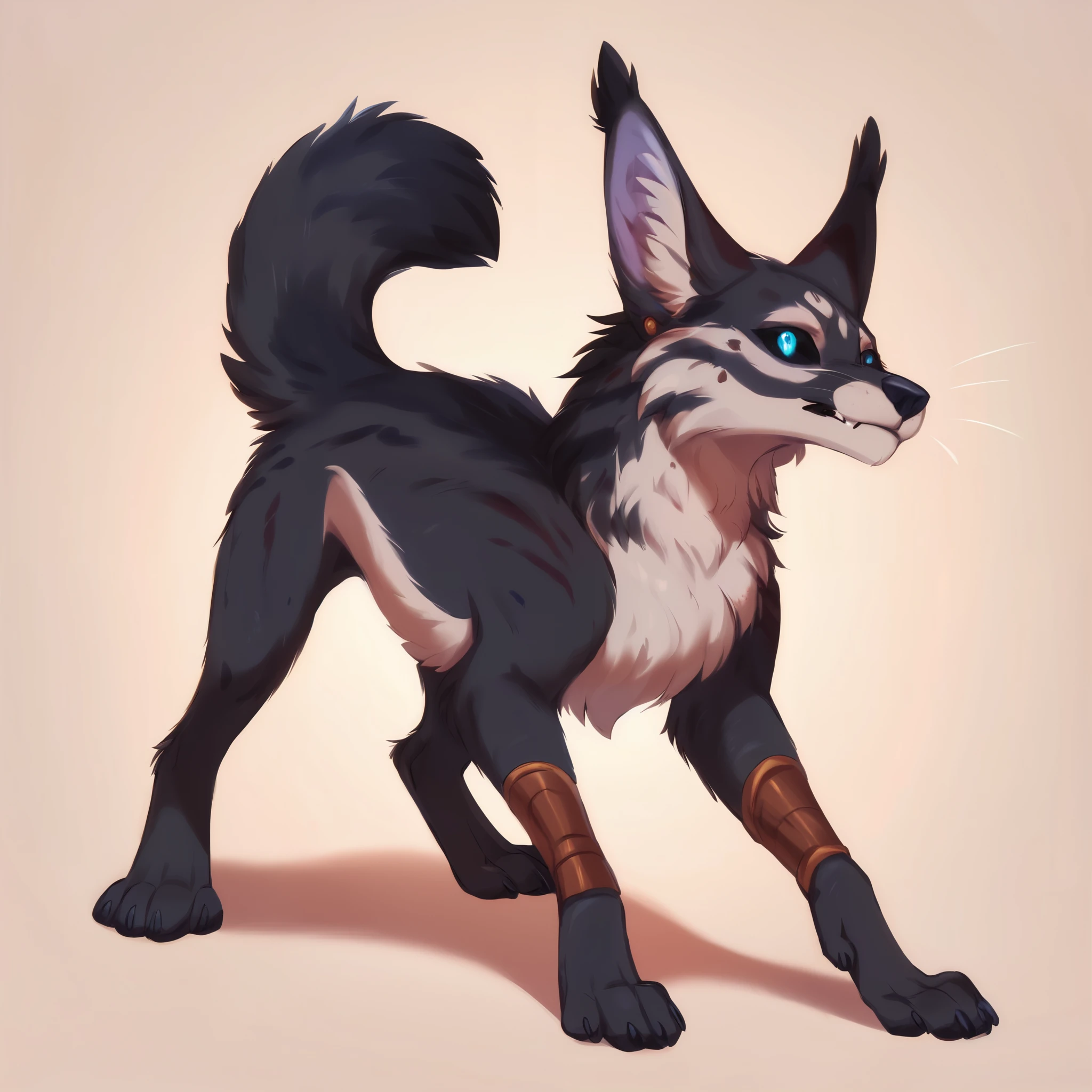score_9, score_8_up, score_7_up, score_6_up, score_5_up, score_4_up, show accurate, full body, simple background, solo, feral chupacabra, female chupacabra, teenage chupacabra, adorable face, standing on all fours, black sclera, sapphire blue eyes, bright eyes, playful look, overflowing emotion, full black fur, face with white fur, skinny body,