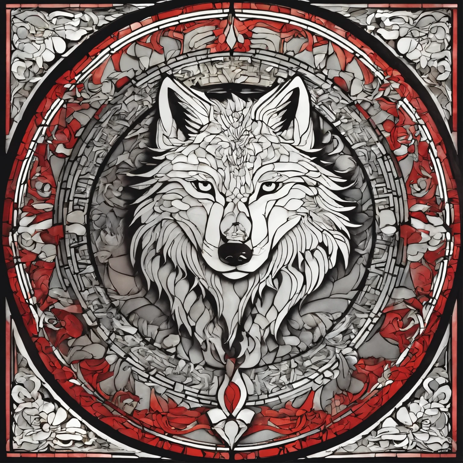 Wolf, Chinese paper-cutting art,black and white, print, super detailed