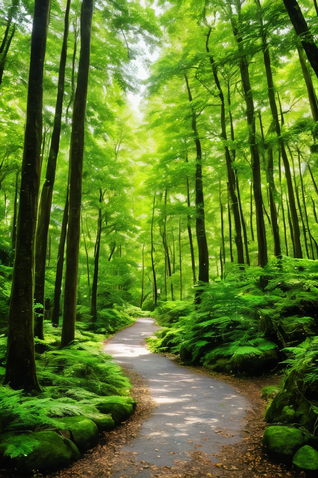 Image illustrating the enchanted forest's captivating atmosphere. Witness the dense foliage of towering trees adorned with vibrant, luminescent leaves shimmering in the dappled sunlight. Experience the mysterious energy of the forest as the rustling leaves whisper secrets and quiet squirrels scamper about, their bushy tails twitching with curiosity. Imagine a floating parchment gently descending amongst the mossy forest floor, its ancient words beckoning to those who dare to uncover the forest's secrets.
(masterpiece: 1.5, best quality), (meticulously detailed forest foliage: 1.1), (ext