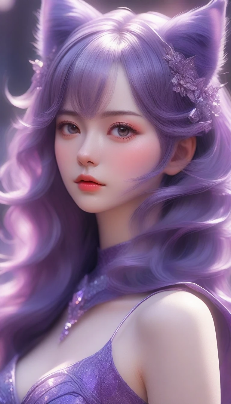 a close up of a woman with a cat ears and purple dress, fantasy art style, beautiful fantasy art, 8k high quality detailed art, anime fantasy illustration, beautiful character painting, anime fantasy artwork, extremely detailed artgerm, beautiful digital artwork, digital fantasy art ), fantasy style art, very beautiful fantasy art, style of artgerm, detailed fantasy art