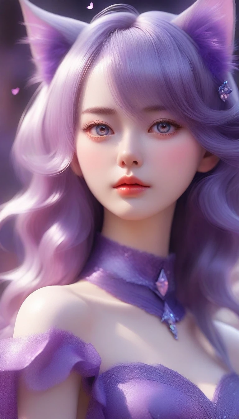 a close up of a woman with a cat ears and purple dress, fantasy art style, beautiful fantasy art, 8k high quality detailed art, anime fantasy illustration, beautiful character painting, anime fantasy artwork, extremely detailed artgerm, beautiful digital artwork, digital fantasy art ), fantasy style art, very beautiful fantasy art, style of artgerm, detailed fantasy art