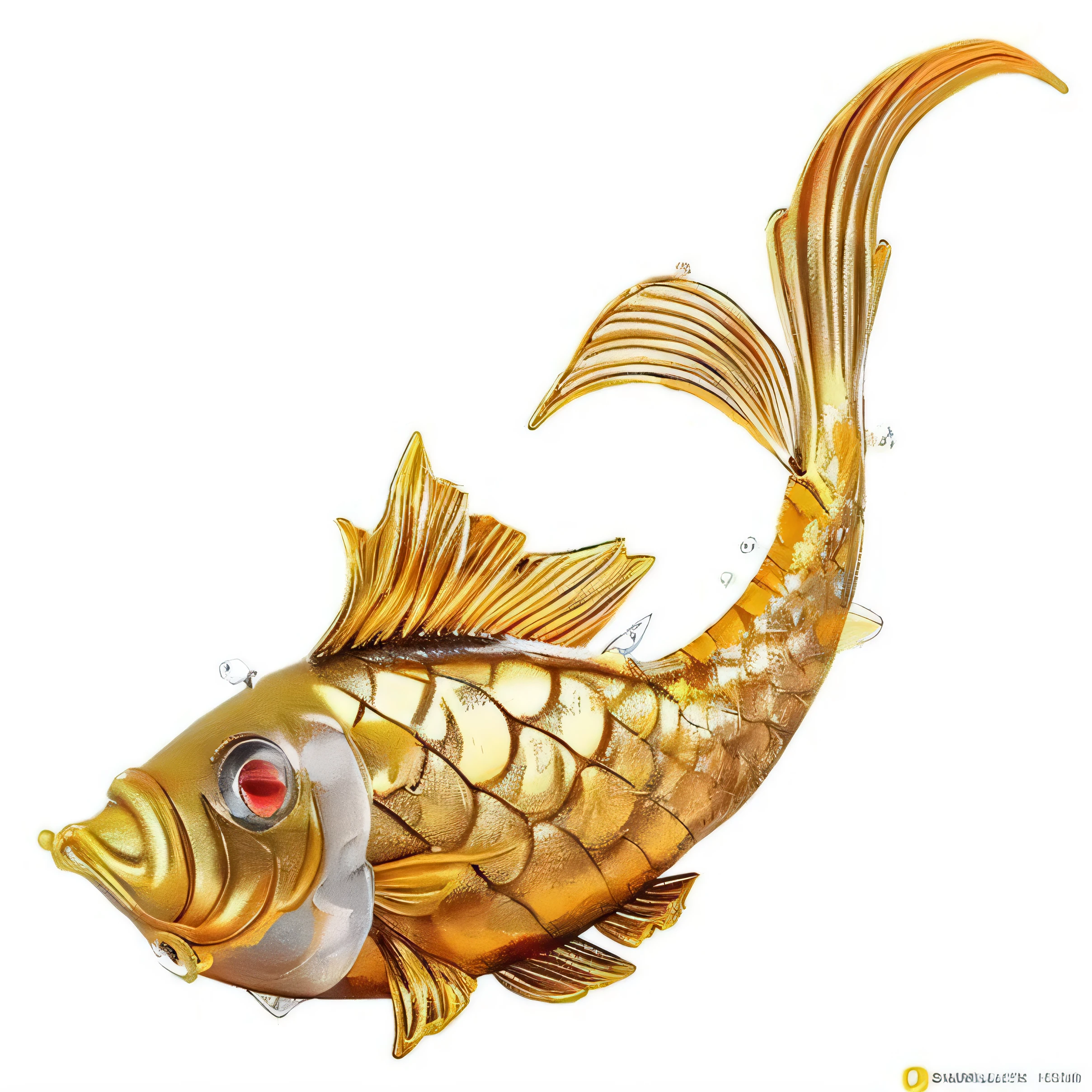 (Best quality), game props, a cute metal carp, transparent background, rich details, 4K
