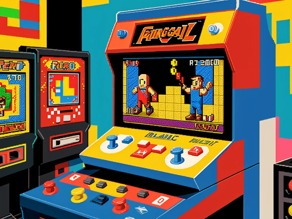 (best quality,realistic),
retro game, pixel art, vintage, old-school, nostalgic, arcade game, 8-bit, colorful, vibrant, pixel characters, iconic gaming, gaming history, joystick, high score, classic gameplay, pixel animation, blocky graphics, retro sound effects, pixel sprites, pixel world, retro gaming culture, retro console, gaming nostalgia, pixel perfect, retro gaming community, 80s gaming, arcade cabinet, retro logo, retro fonts, retro vibes, pixel adventure, retro gaming industry, retro game collection