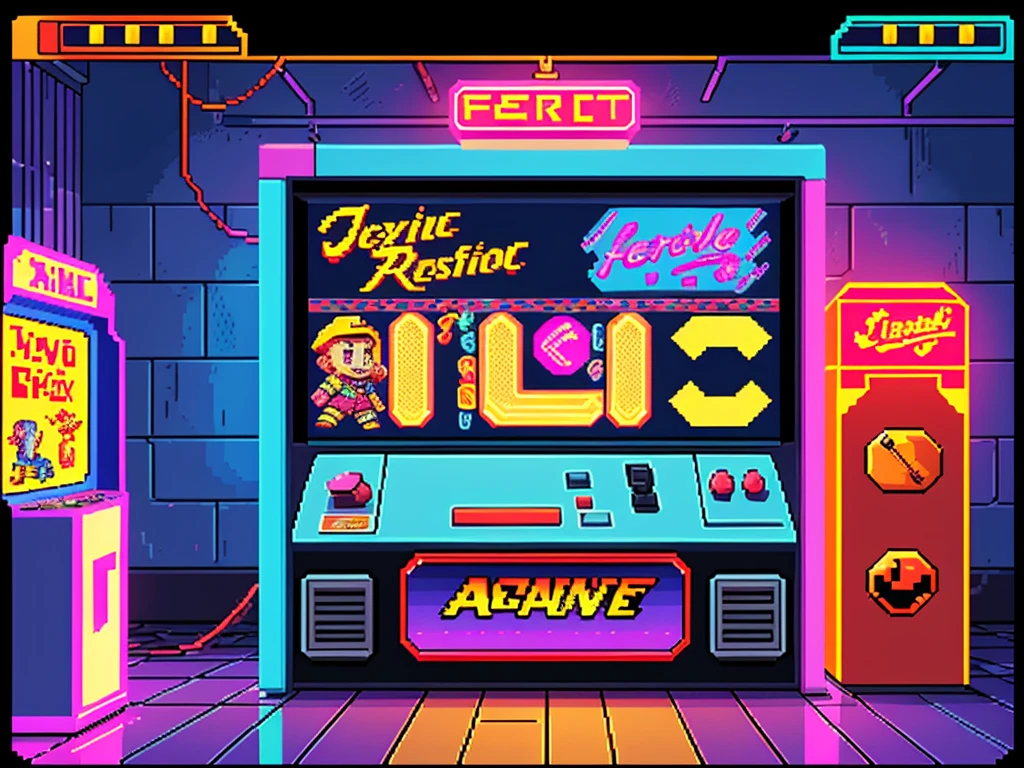 retro game, vintage pixelated graphics, nostalgic gaming experience, classic arcade feel, nostalgic characters and settings, 8-bit artwork, pixel art, old-school gameplay, vibrant colors, pixel-perfect animations, iconic sound effects, joystick and button controls, high score challenge, retro gaming console, retro game cartridges, pixelated landscapes, pixelated character sprites, fast-paced action, side-scrolling platformer, power-ups and bonuses, retro game over screen, multiplayer fun, 80s gaming culture, retro gaming community, immersive gaming experience, leaderboard competition, pixel art illustrations, 8-bit music soundtrack, pixel art animations, retro game controller design, challenging levels, hidden easter eggs, vintage arcade cabinets, pixel art character customization, virtual reality retro gaming, immersive virtual world, retro game fever, throwback vibes, gaming nostalgia, reimagined retro classics, timeless gaming experience.