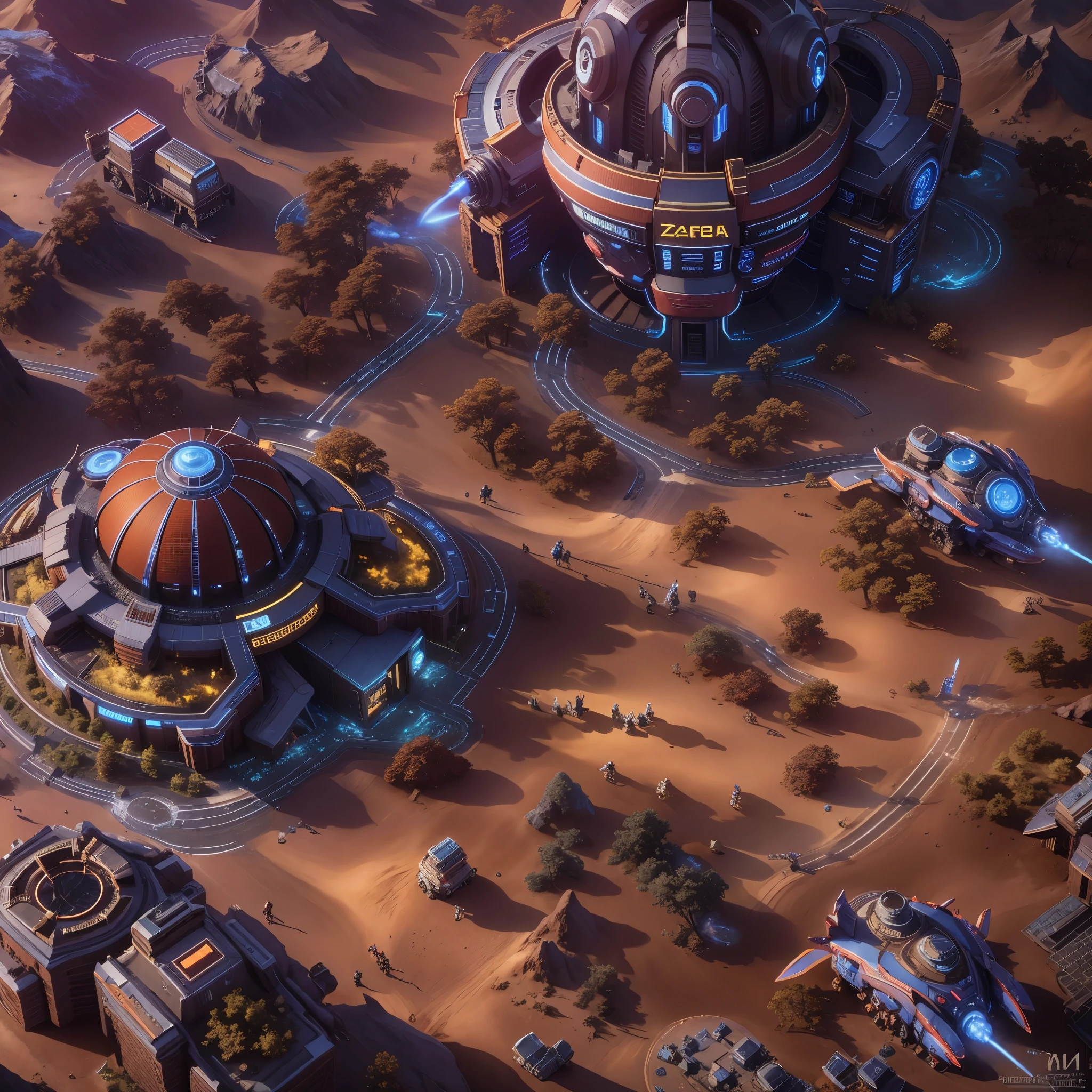 game：StarCraft, (battlefield, war, science fiction, outer space:1.1, planet, land, Mountain, High-tech human infantry, Humans face the Zerg, tsunami-like Zerg swarm, tactical vision:1.1, top view, bright colors, futuristic lighting) (best quality, Super detailed, high resolution, masterpiece:1.2), (actual, photoactual:1.37), high dynamic range, ultra high definition, studio lighting, extremely detailed description, professional, Bokeh