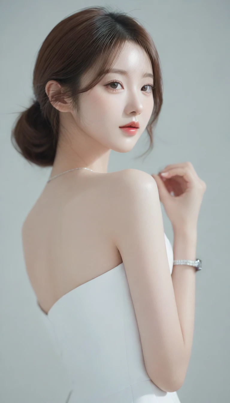 a close up of a woman wearing a white dress and a black purse, beautiful south korean woman, gorgeous young korean woman, korean girl, beautiful young korean woman, gorgeous chinese model, beautiful asian girl, korean woman, lovely woman, chinese girl, a beautiful young woman, cute elegant pose, lovely delicate face, very beautiful girl, young adorable korean face, ulzzang