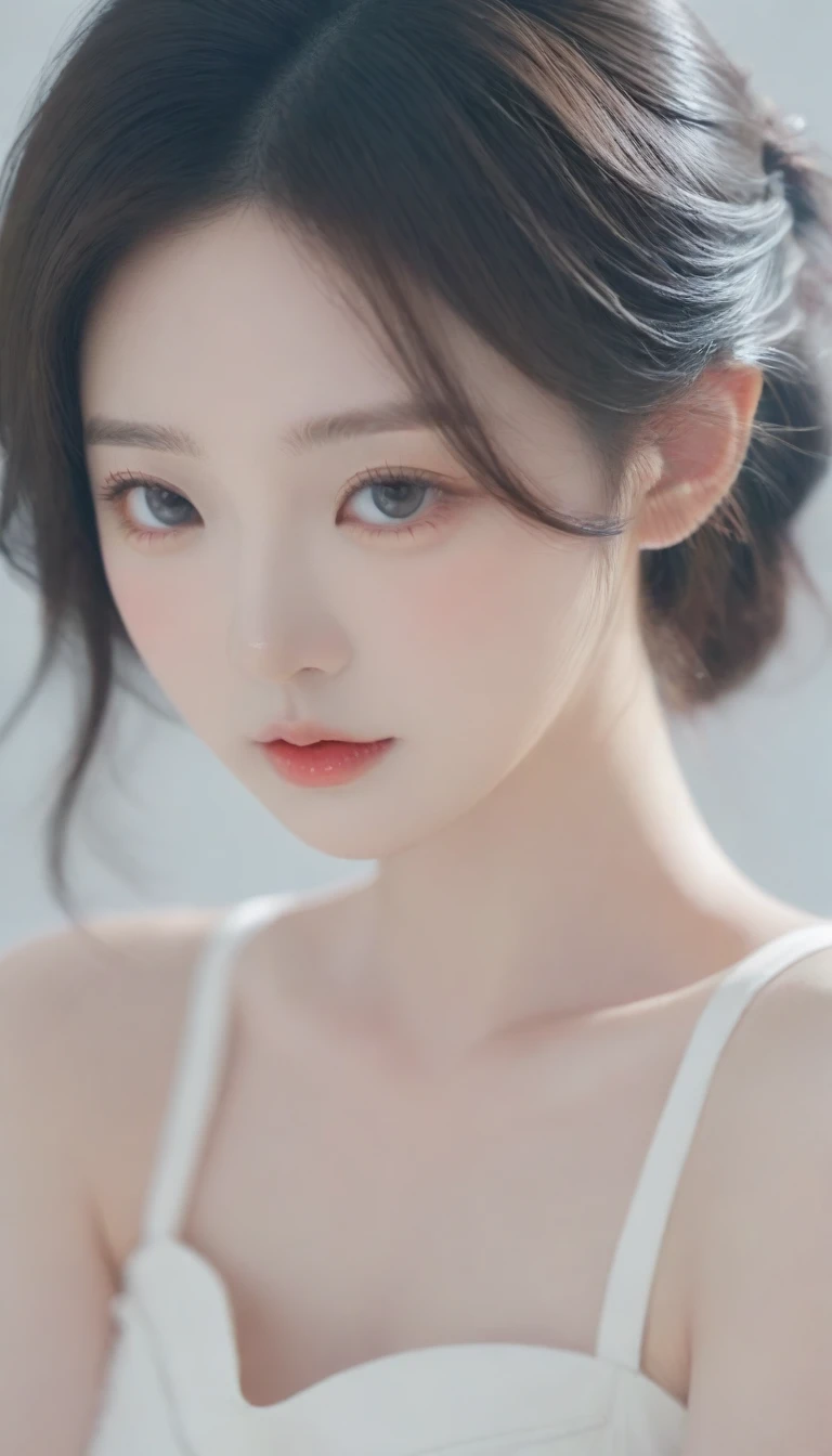 a close up of a woman wearing a white dress and a black purse, beautiful south korean woman, gorgeous young korean woman, korean girl, beautiful young korean woman, gorgeous chinese model, beautiful asian girl, korean woman, lovely woman, chinese girl, a beautiful young woman, cute elegant pose, lovely delicate face, very beautiful girl, young adorable korean face, ulzzang