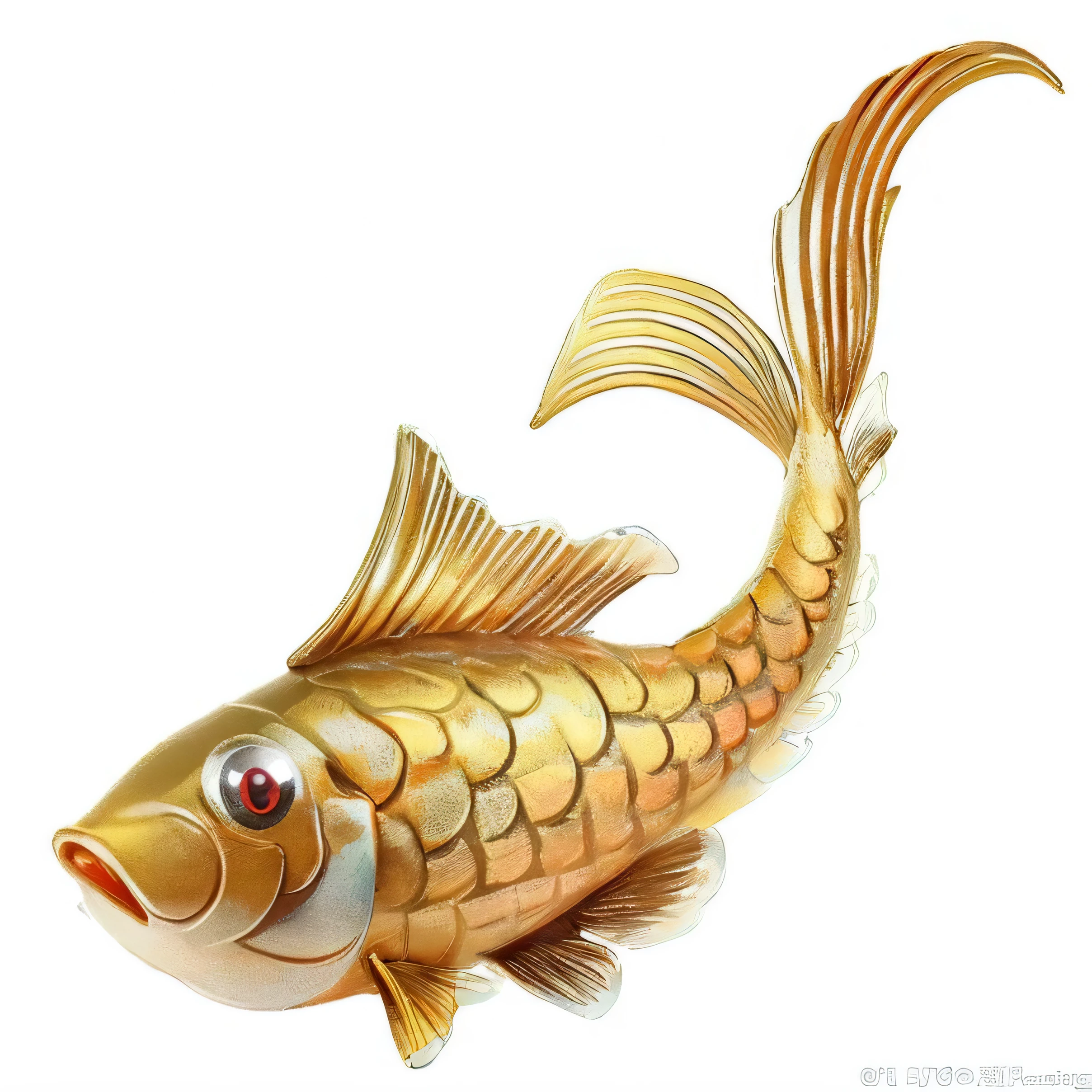 (Best quality), game props, a cute metal carp, transparent background, rich details, 4K