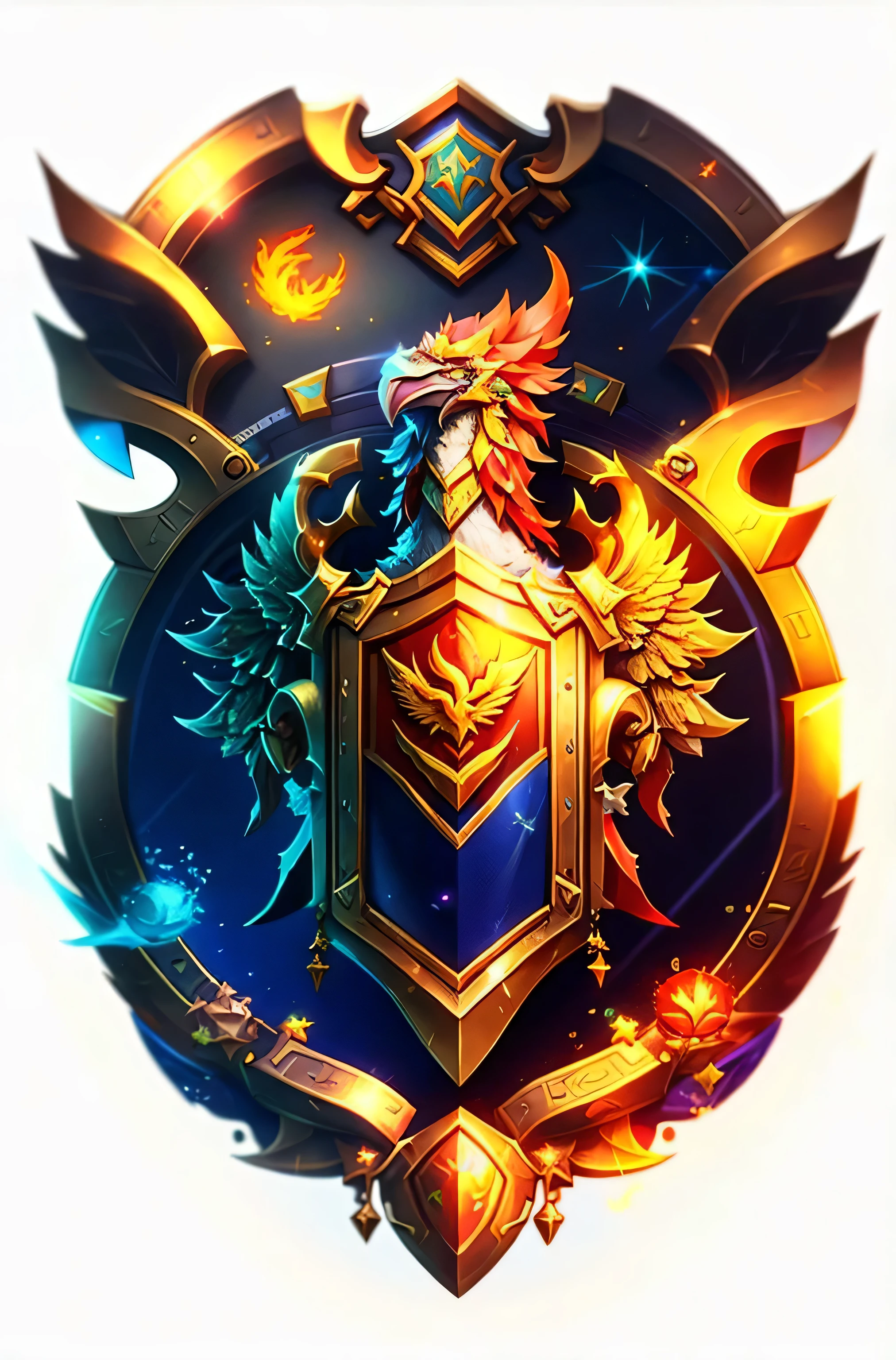 a closeup of a club shield with a bird on it, escudo de fantasia, DrakenGuard inspirado, emblema do escudo, with a flaming phoenix emblem, design do escudo, guild commission, Emblema da Sabedoria, em estilo de warcraft, stylized football game icon, paladino!, 3D icon for mobile game with name PHOENIX FC, heroes of might and magic, Game Icon Feature, Blockade Legion, heraldry