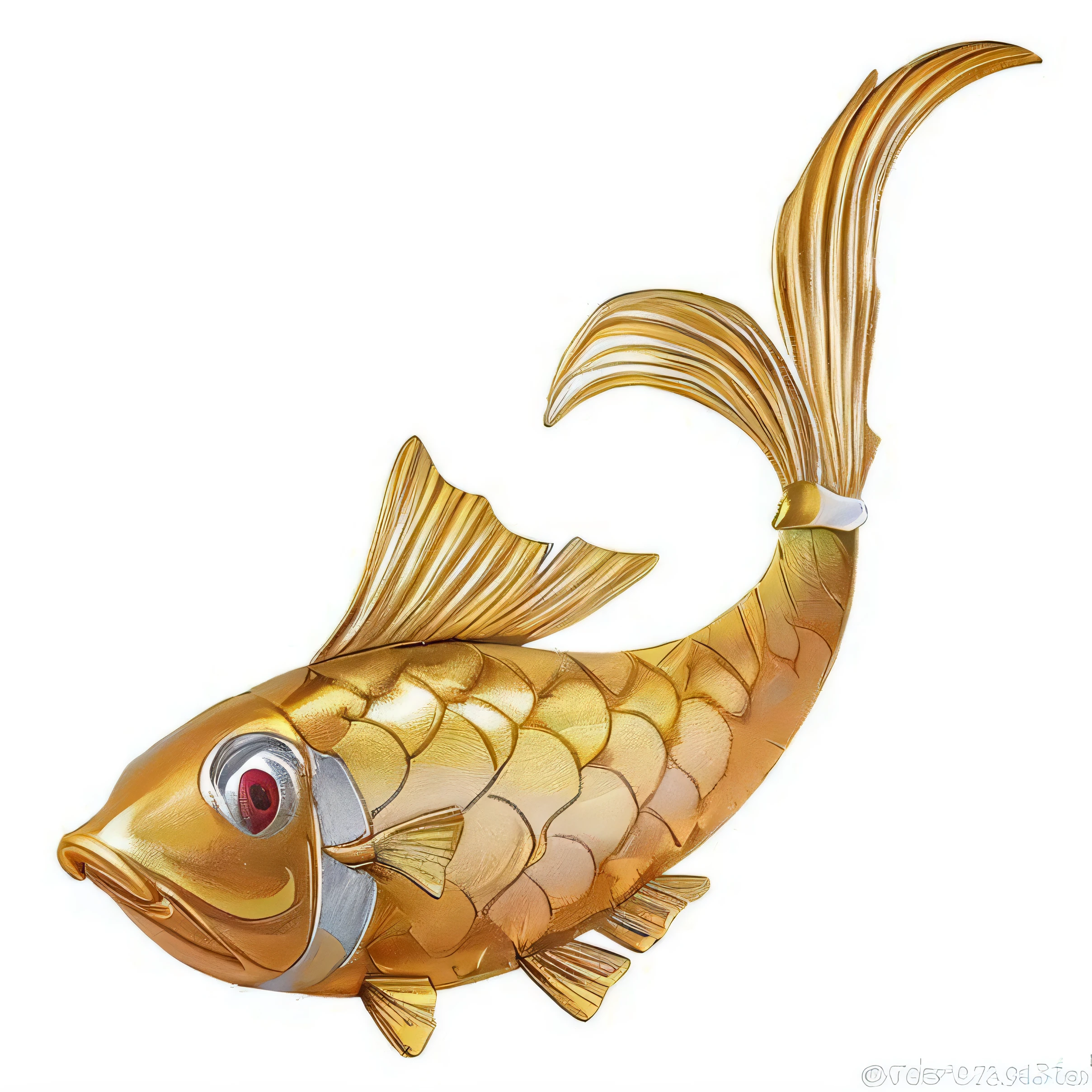 (Best quality), game props, a cute metal carp, cartoon style, transparent background, 4K