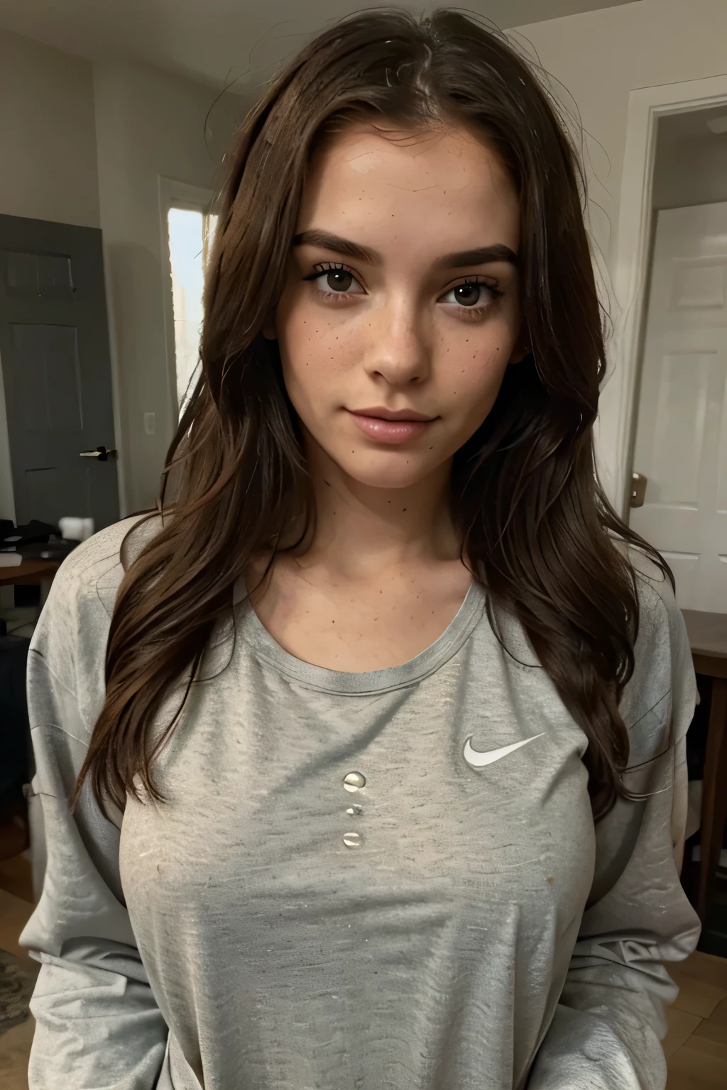 gorgeous girl in sweats freckles b-cup subtle