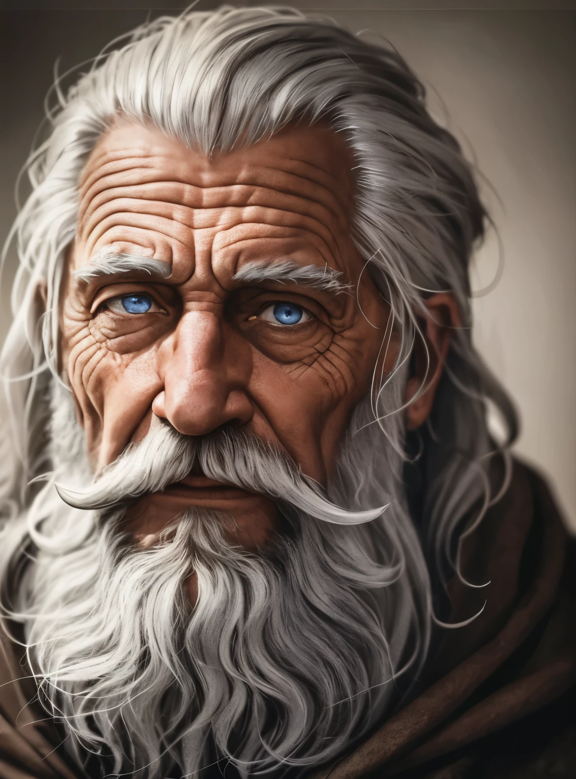 A portrait oF a wizard, bearded, wrinkle, weathered, sharp eyes, detailed Face, high detail, photography, dark studio, rim light, Nikon D850, 50mm, F/1.4 --automatic