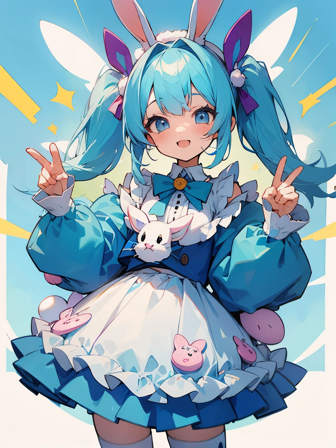 Easter rabbit girl twintails light blue hair