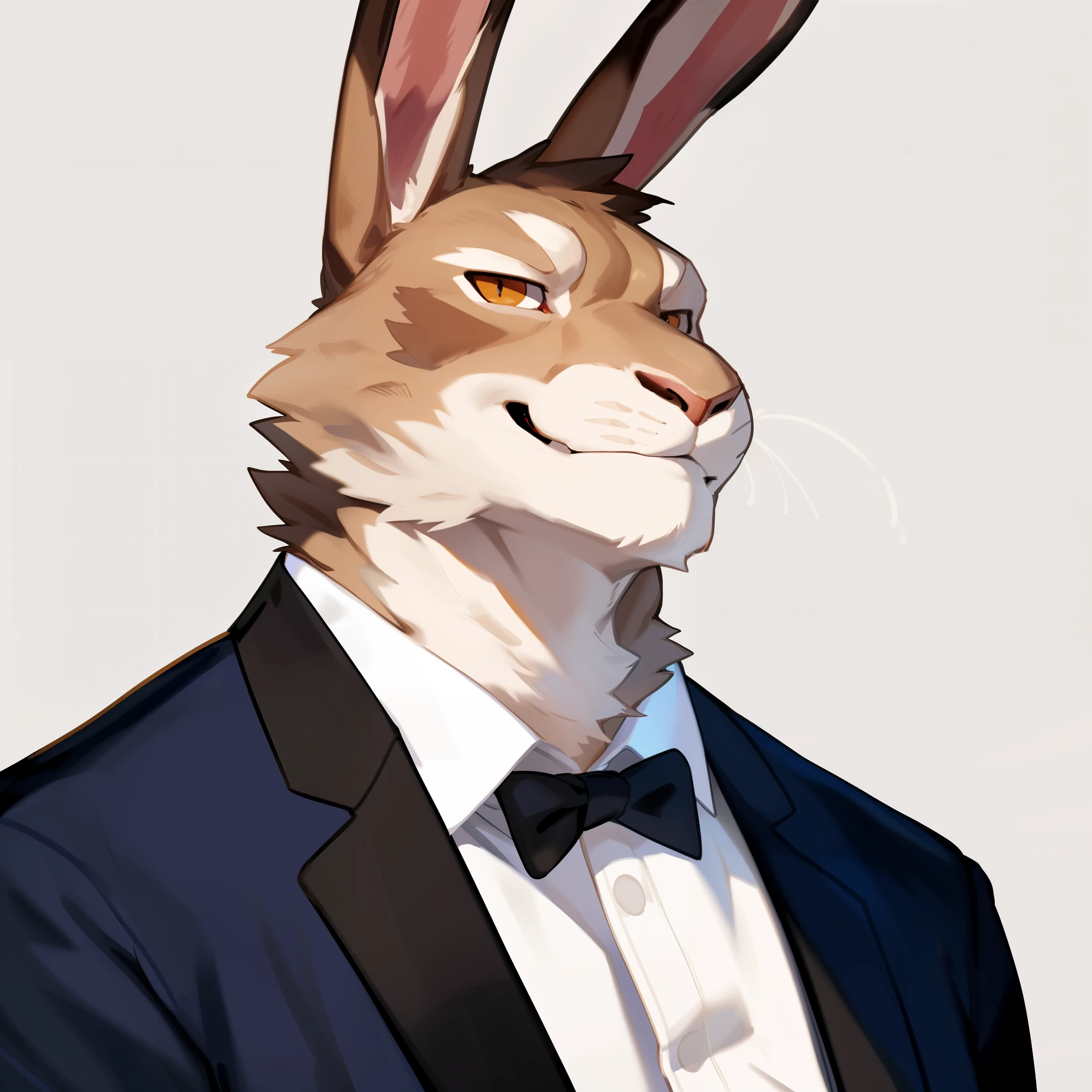 By bebebebebe, by buta99, by chunie, solo, male, rabbit, white rabbit, (muscular), tall, smirking, suit, short hair, (snout),