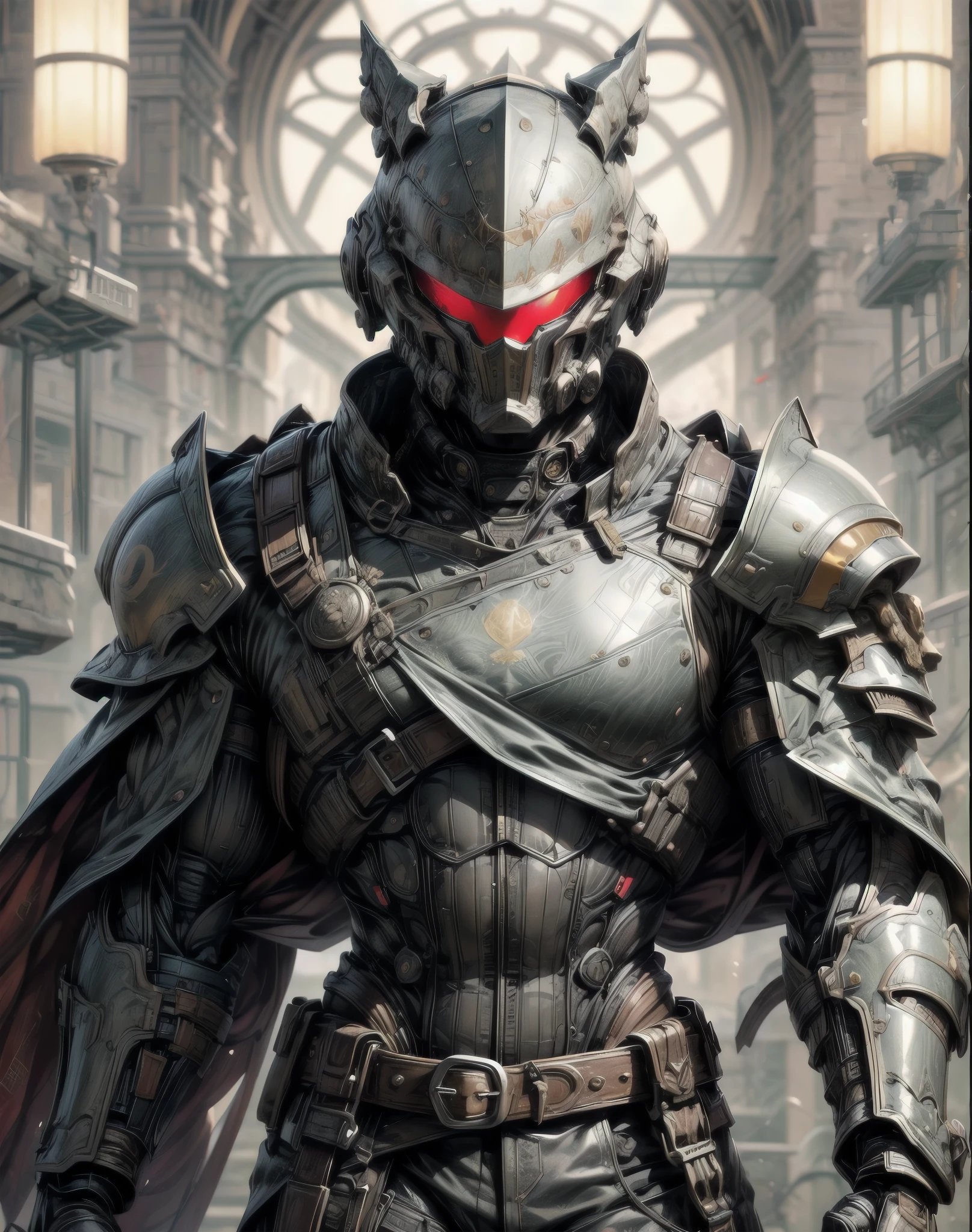 (((epic and visually stunning complex digital anime masterpiece:1.6, elegant decorated tactical military cyborg:1.3, ((gorgeous feminine male physique:1.3, graceful:1.4)) space soldier:1.3))), (((heavily muscled masculine chest:1.4, chiseled abs:1.4, heavily toned:1.4, slim yet muscular:1.3))), (((complex and beautiful:1.3, tactical:1.3, stunning scifi fantasy style:1.5, beautiful scifi style mechanical helmet:1.5, polarized visor:1.5))), (((elegant tactical double breasted trench coat:1.5, sleek exoskeleton:1.3))), (((form fitted armor plating:1.3, super sleek sensually revealing under suit:1.5, waist and thighs exposed:1.5)), ((flamboyant feminine essence:1.4, heavy mechanical gothic aesthetic:1.4)), ((androgynous body build)), (((toned yet heavily muscled gorgeous femboy physique:1.4, gorgeous perfectly defined muscles:1.4, toned sleek mechanical arms and legs:1.4, thick well rounded thighs:1.5, mechanical muscles))), ((((depth of field, cinematic lighting, chromatic aberration, ray tracing, UHD, masterpiece, top of head covered, super detail, high details, high quality, award winning, 8k, highres)))):1.6, (((dieselpunk, decopunk, artificial muscle))):1.6, (((beautifully engraved artdeco scifi style design:1.4, red and white armor:1.4)))