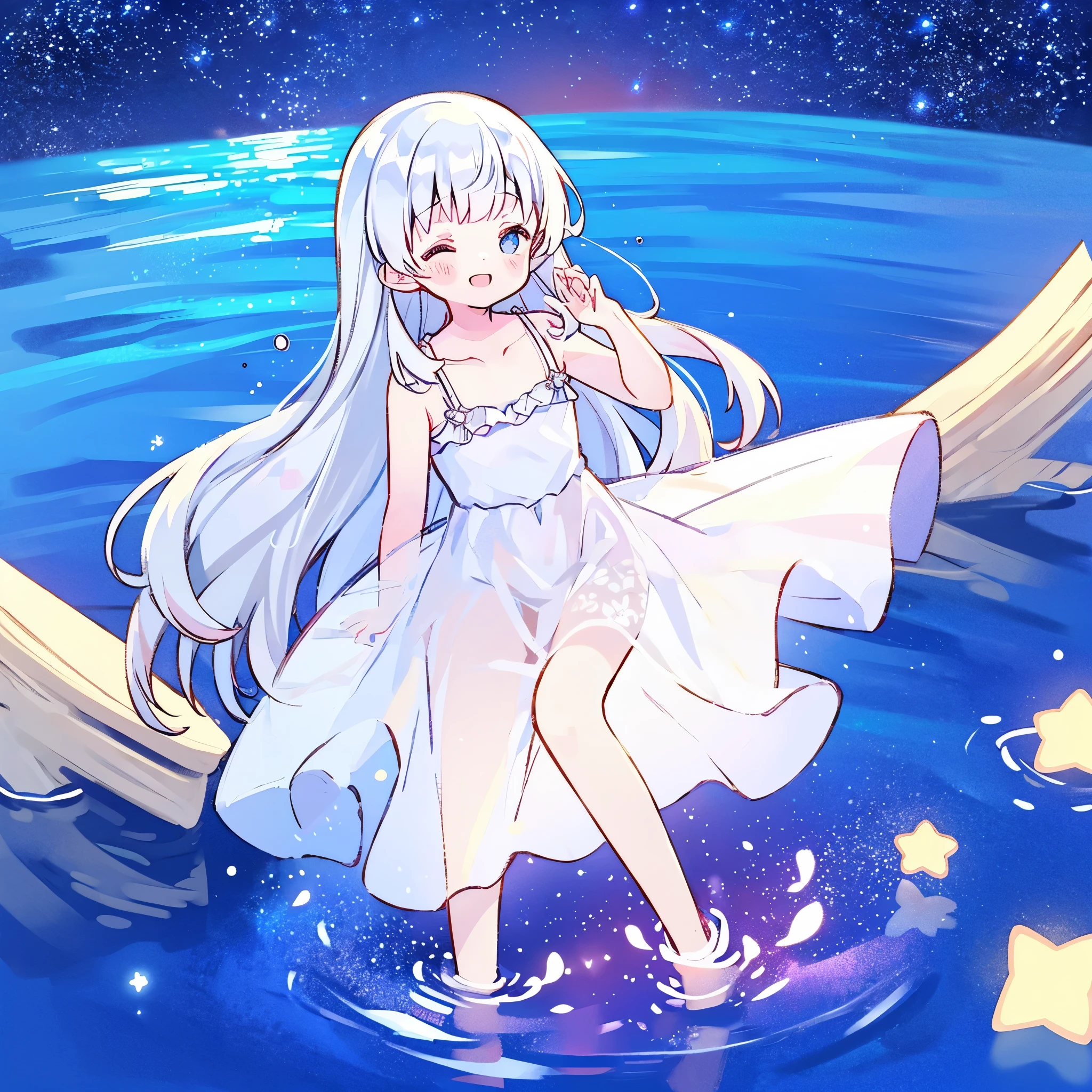 an ocean of stars, colorful, ethereal, white sheer flowing babydoll skirt, magical, whimsical, ethereal