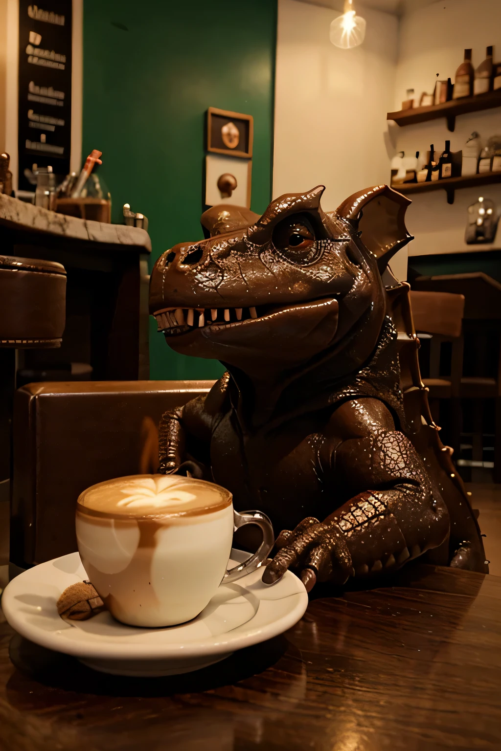 cocodrilo bebe tomando cafe