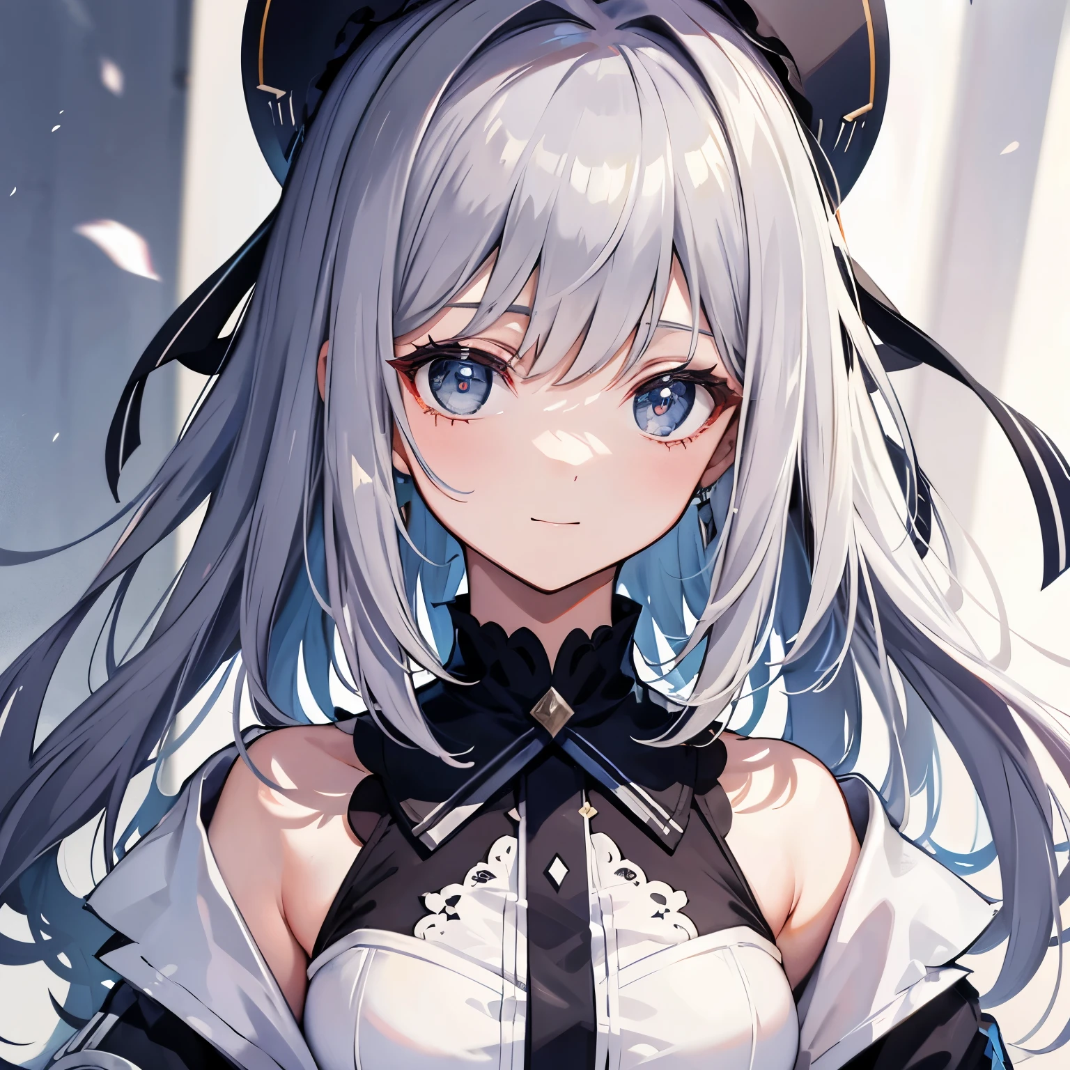Anime girl with long gray hair and black and white outfit - SeaArt AI