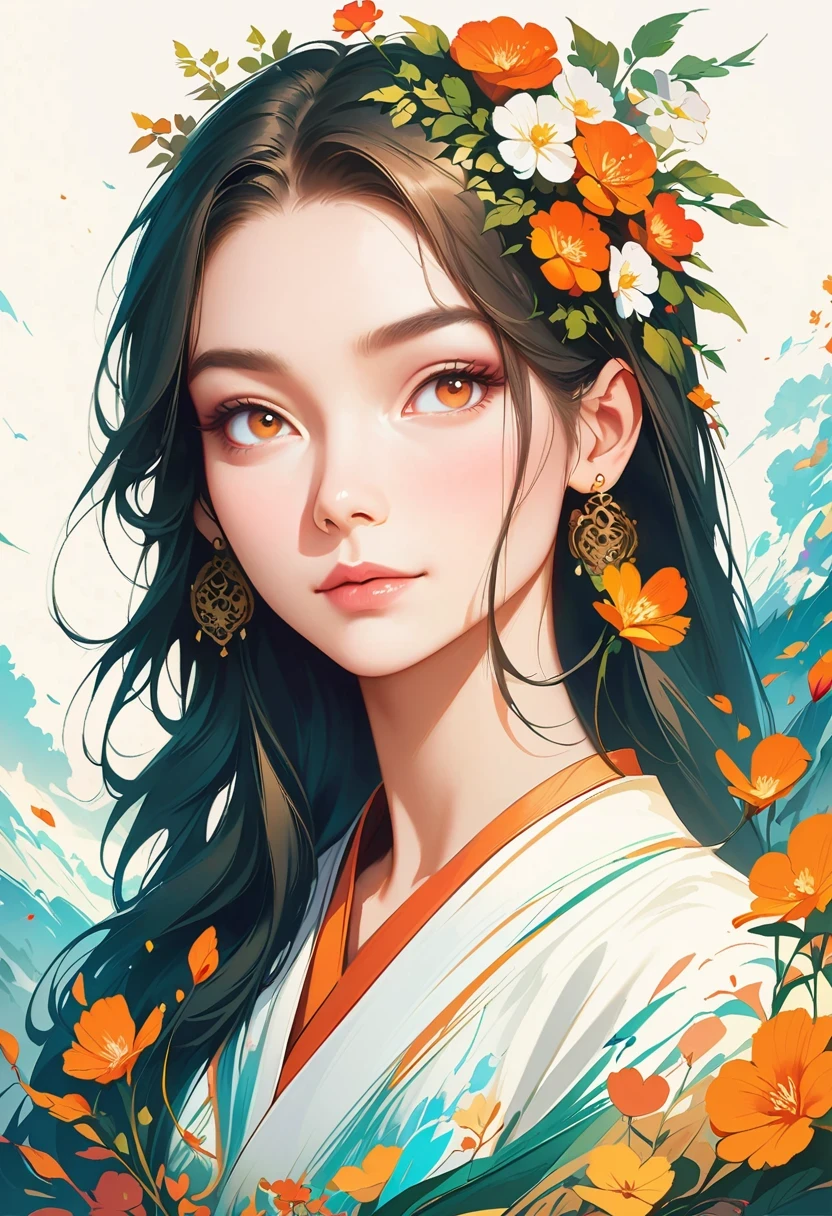 Wearing a kimono、Alafid woman with flowers on her head, Beautiful digital artwork, Beautiful digital illustration, Beautiful digital painting, Gorgeous digital painting, guweiz style artwork, Realistic anime girl rendering, Smooth anime CG art, Beautiful digital art, Great digital art and detail, Stunning digital illustrations, Detailed digital animation art, April rendering, Beautiful anime portrait