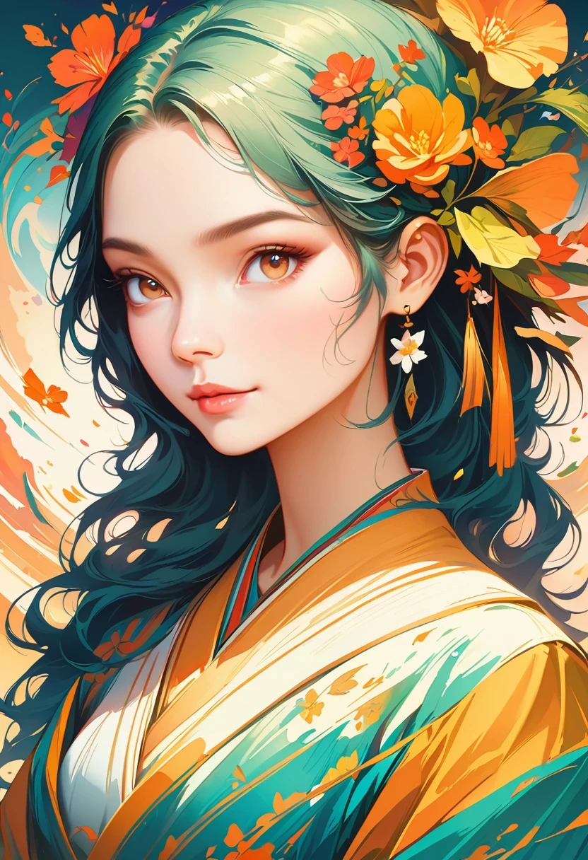 Wearing a kimono、Alafid woman with flowers on her head, Beautiful digital artwork, Beautiful digital illustration, Beautiful digital painting, Gorgeous digital painting, guweiz style artwork, Realistic anime girl rendering, Smooth anime CG art, Beautiful digital art, Great digital art and detail, Stunning digital illustrations, Detailed digital animation art, April rendering, Beautiful anime portrait