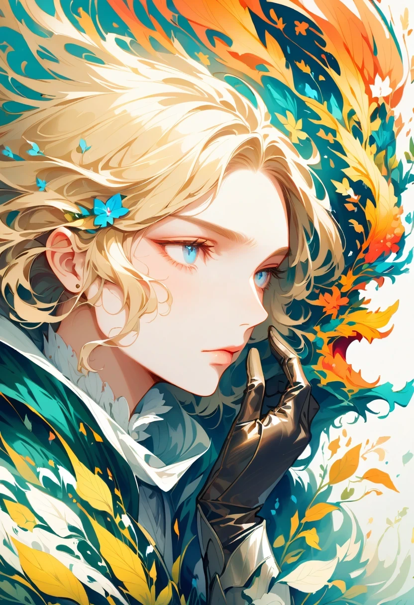 masterpiece, best quality, 1 person, aldult, male focus, alone, medium blonde, Vibrant blue eyes, Gloves, looking at the audience, cape, High quality metal texture, Semi-metallic armor, Keep your mouth shut, black metalic Gloves, Upper body, Bangs, Boss,(Berkshire:0.6), fantasy aesthetics, Very detailed
