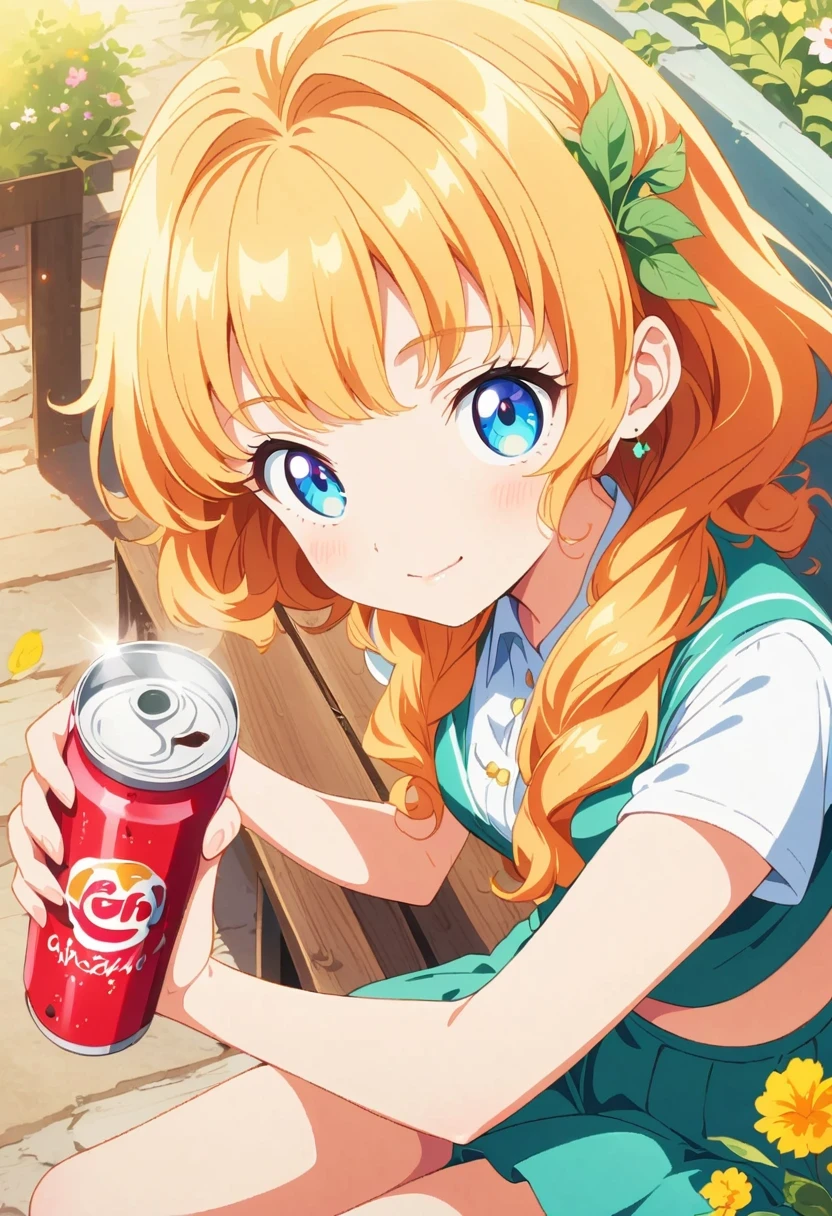 anime girl sitting on a bench with a cup of coffee, cute anime girl, anime style illustration, soda theme girl, Beautiful anime high school girl, a surreal schoolgirl, anime girl, young anime girl, beautiful anime girl, anime girl drinks energy drink, anime style 4k, Digital animation illustration, retro anime girl, Anime visual of a cute girl