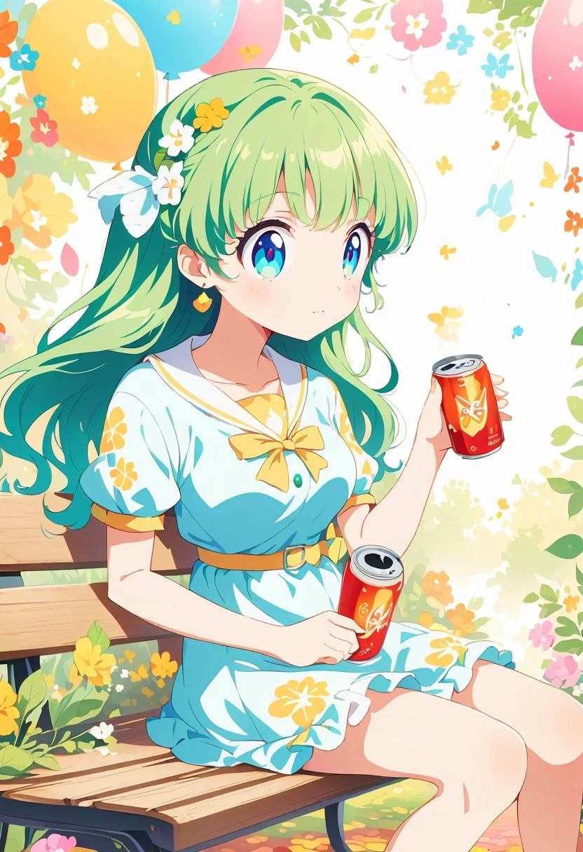 anime girl sitting on a bench with a cup of coffee, cute anime girl, anime style illustration, soda theme girl, Beautiful anime high school girl, a surreal schoolgirl, anime girl, young anime girl, beautiful anime girl, anime girl drinks energy drink, anime style 4k, Digital animation illustration, retro anime girl, Anime visual of a cute girl