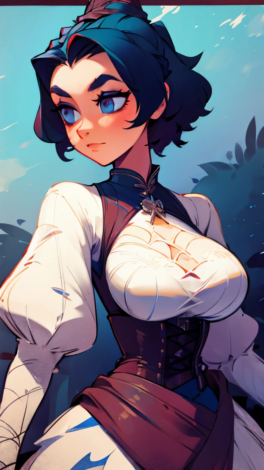 there is a drawing of a woman in a corset dress