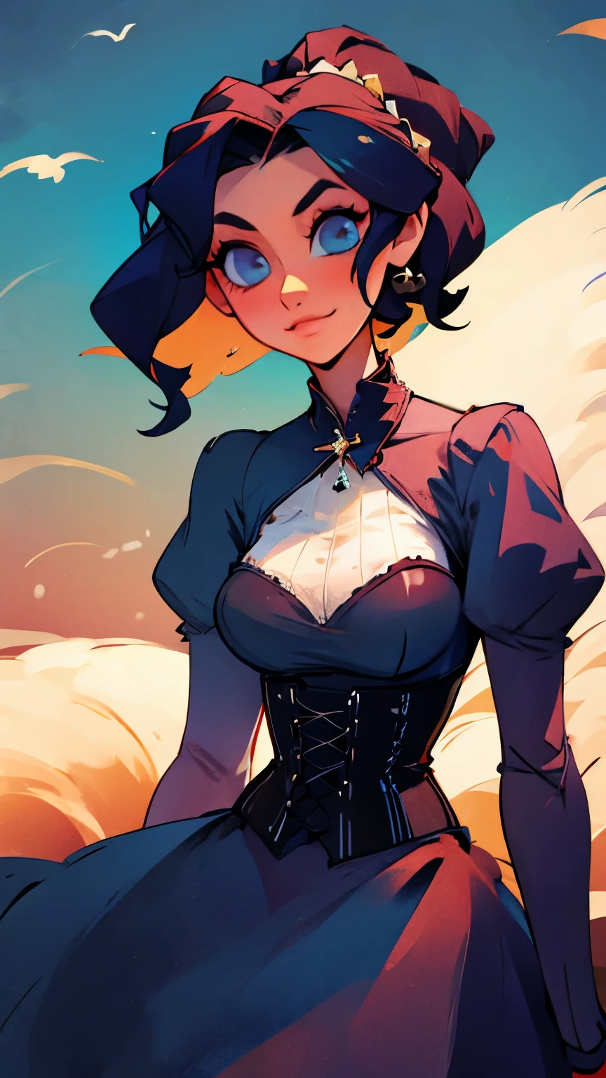 there is a drawing of a woman in a corset dress