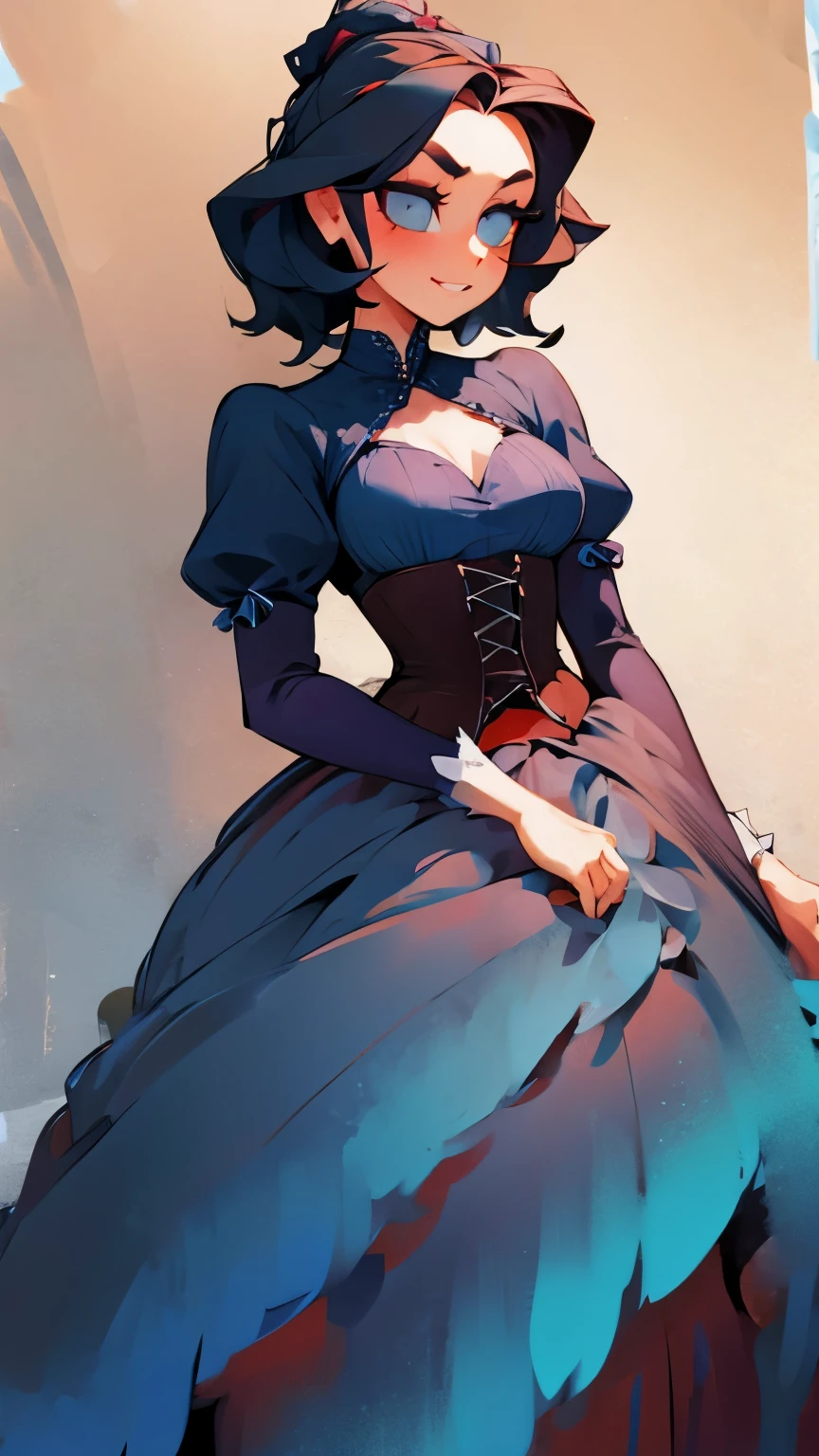 there is a drawing of a woman in a corset dress