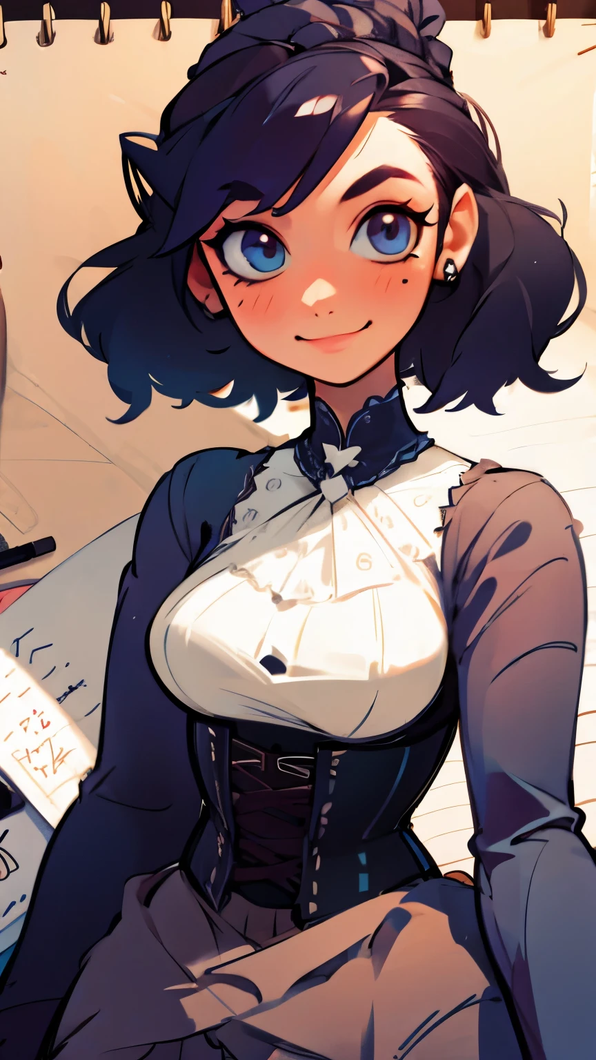 there is a drawing of a woman in a corset dress