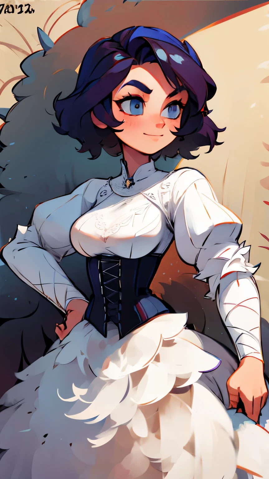 there is a drawing of a woman in a corset dress