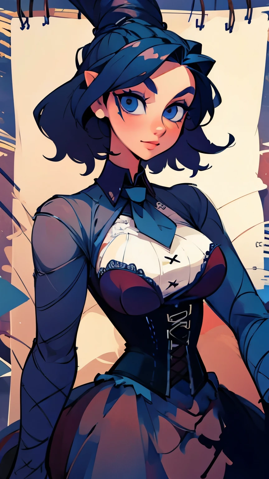 there is a drawing of a woman in a corset dress