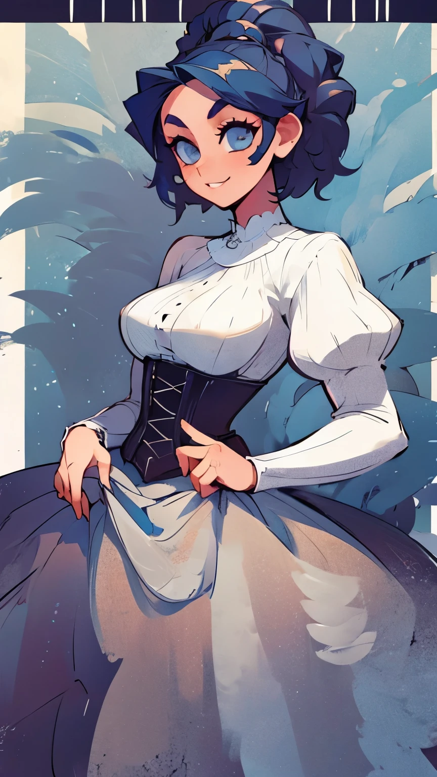 there is a drawing of a woman in a corset dress