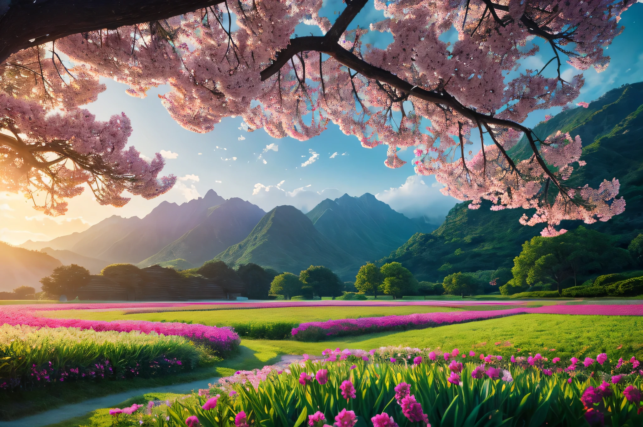 beautiful flower landscape images、highest quality、masterpiece、8k、commercial、landscape、mystery