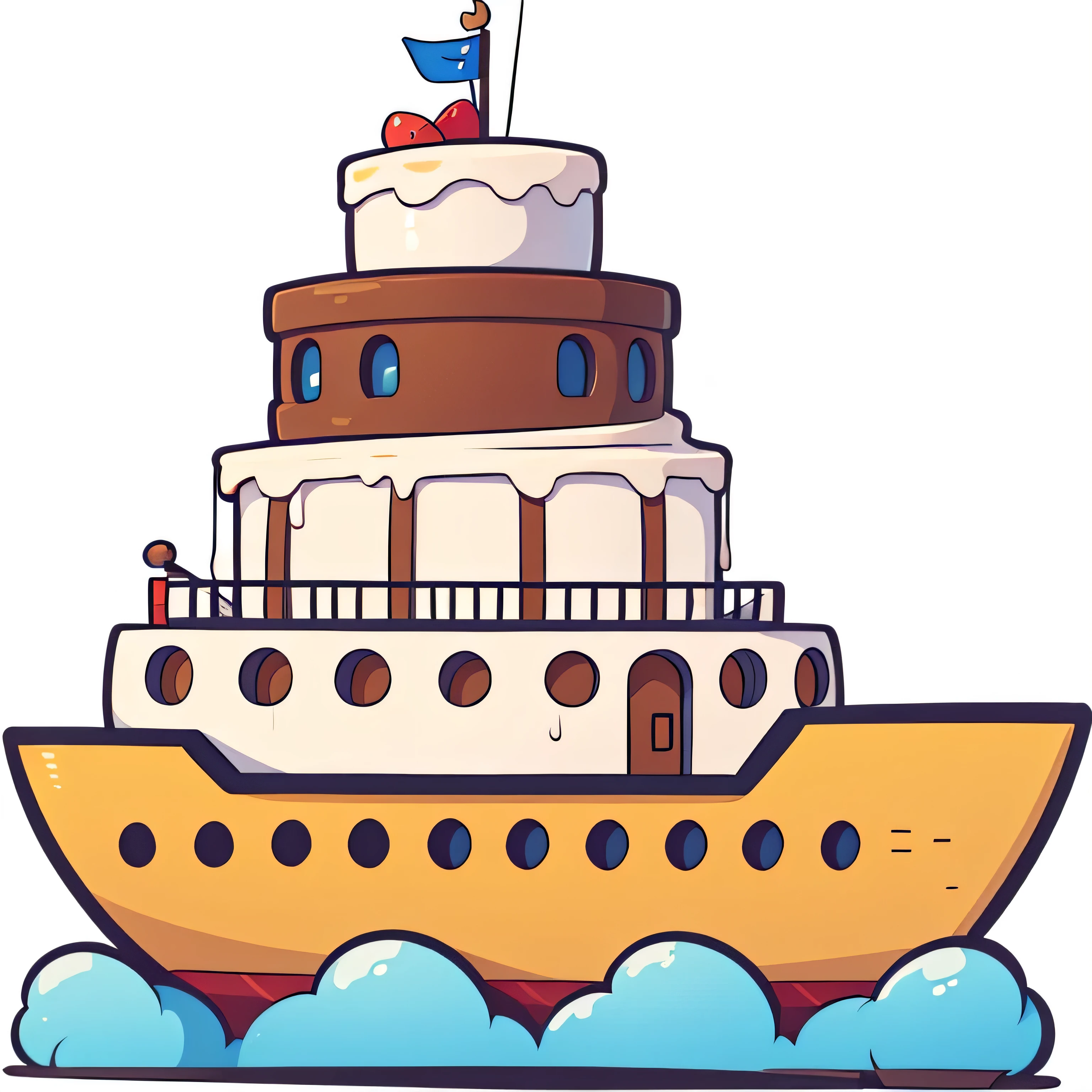 shaped like a yacht, Boat, cake ，Vector illustration，Cartoon