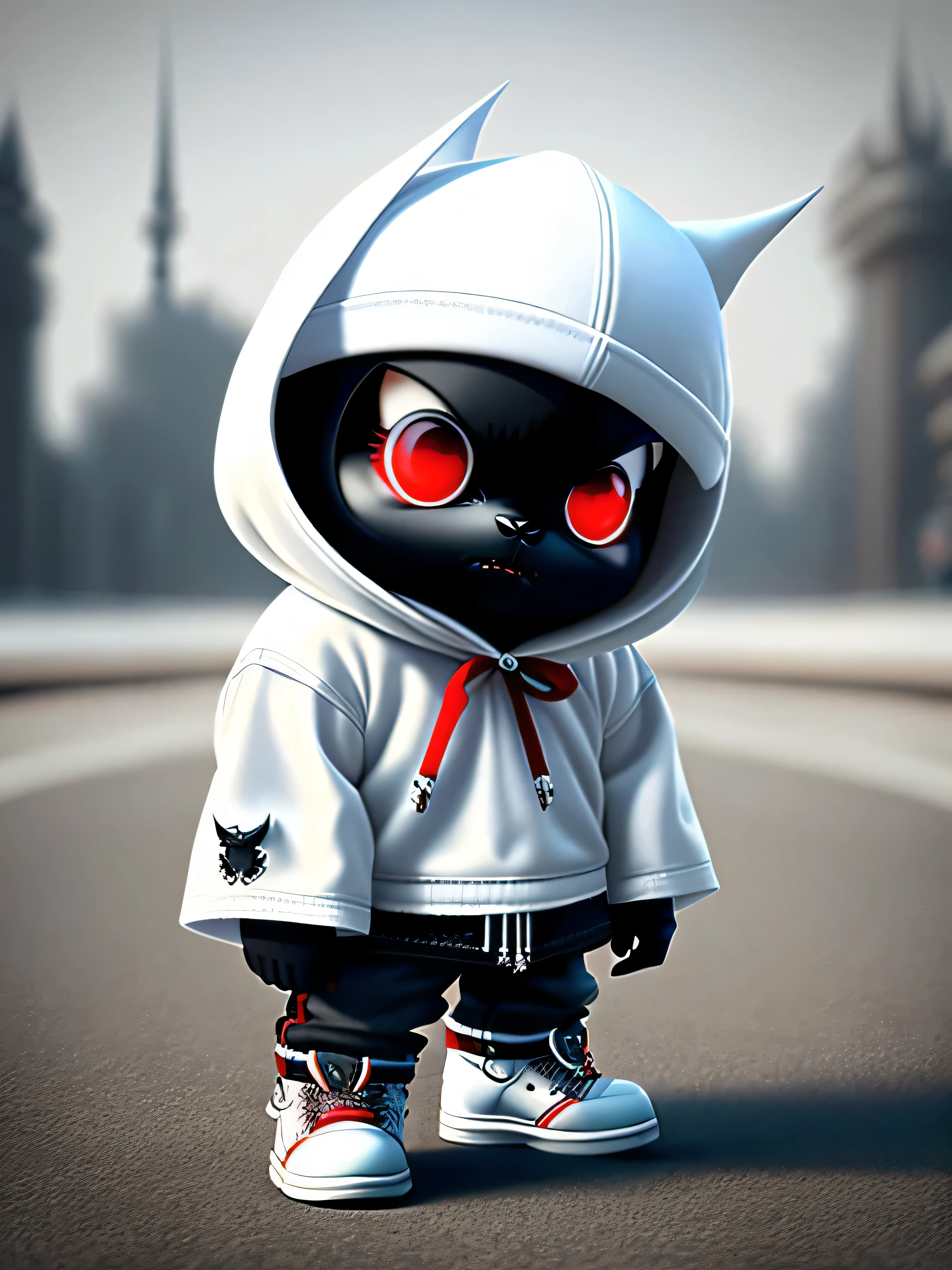 Cartoon character of a black cat with red eyes and a hoodie - SeaArt AI