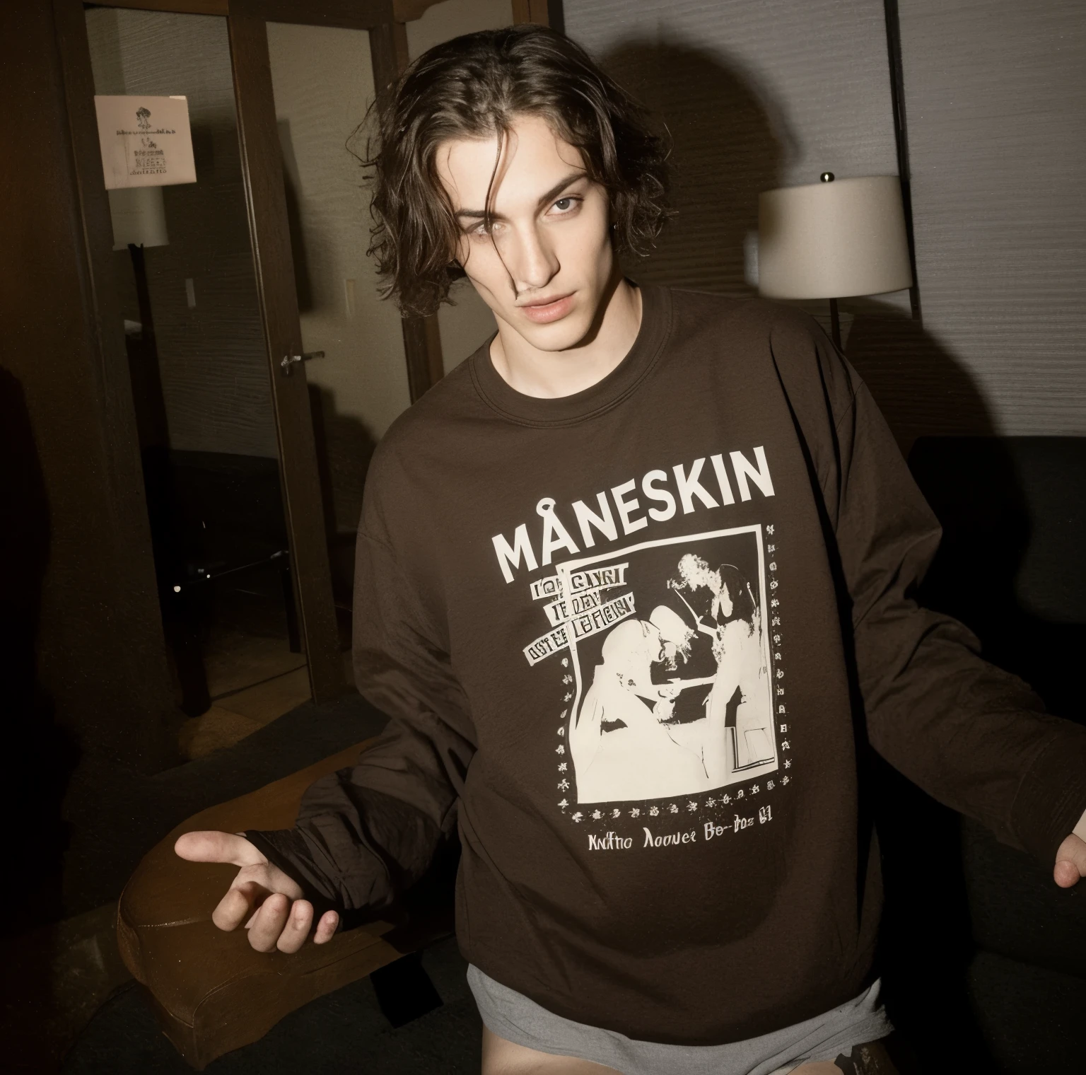 chiseled man with tattoos on his arms and neck sitting on a sofa, delicate androgynous prince, androgynous, androgynous male, androgynous person, estilo de seb mckinnon, beautiful androgynous prince, Finn Wolfhard, androgynous face, androginia, beautiful androgynous girl, taken at the beginning of 2020