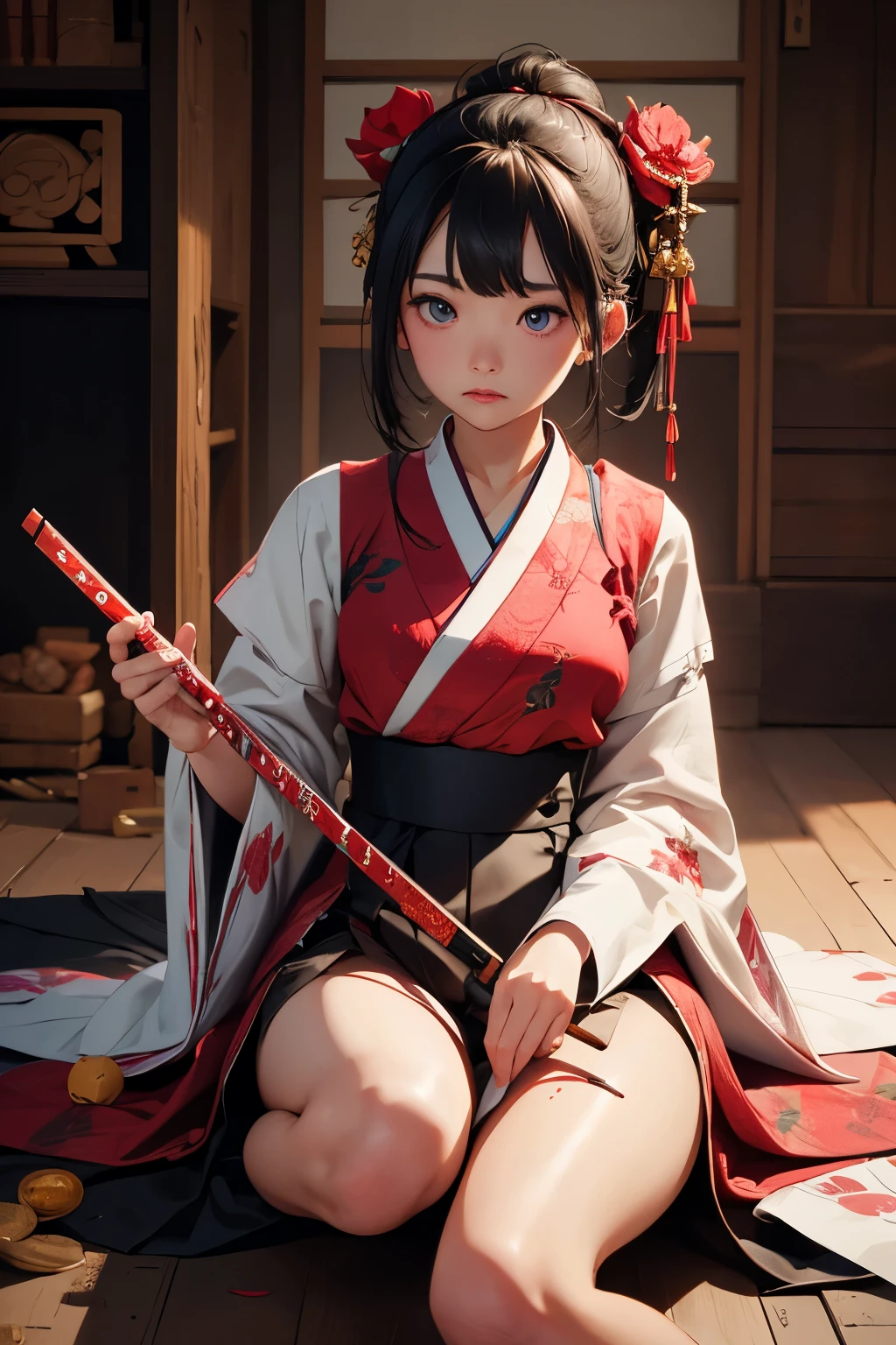 highest quality、masterpiece、highest resolution、female、seppuku、?????????????